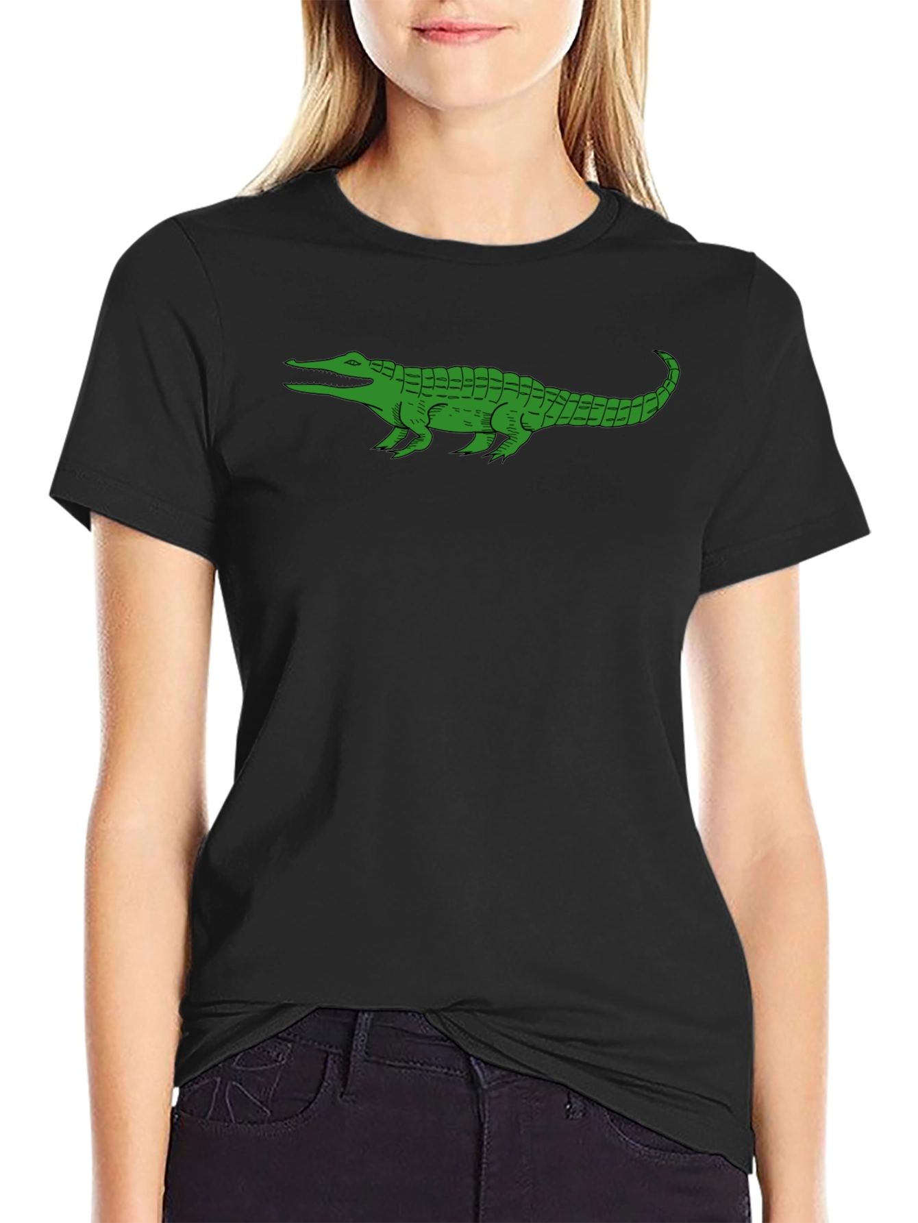 Green Alligator Graphic Tee - Black