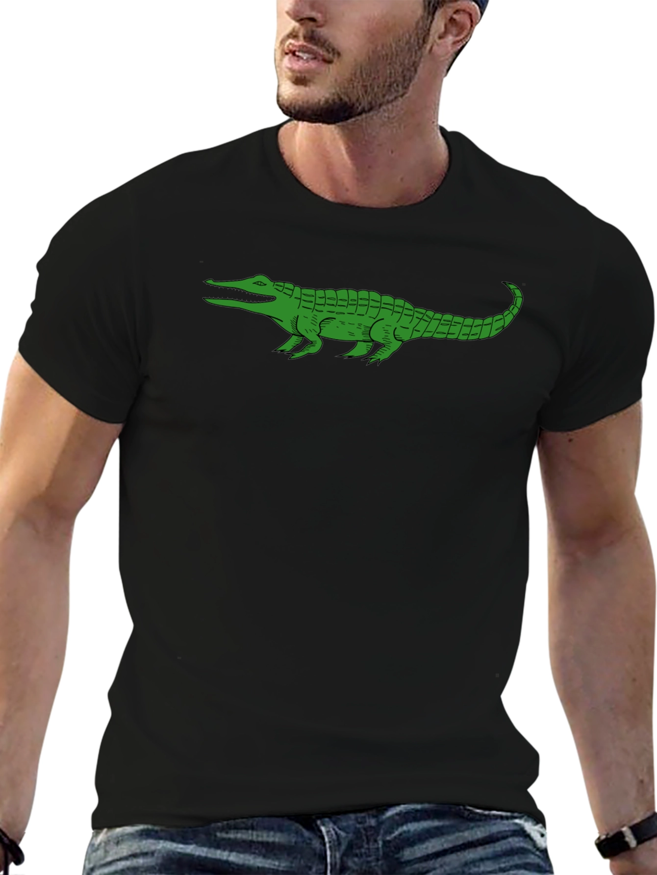 Green Alligator Graphic Tee - Black
