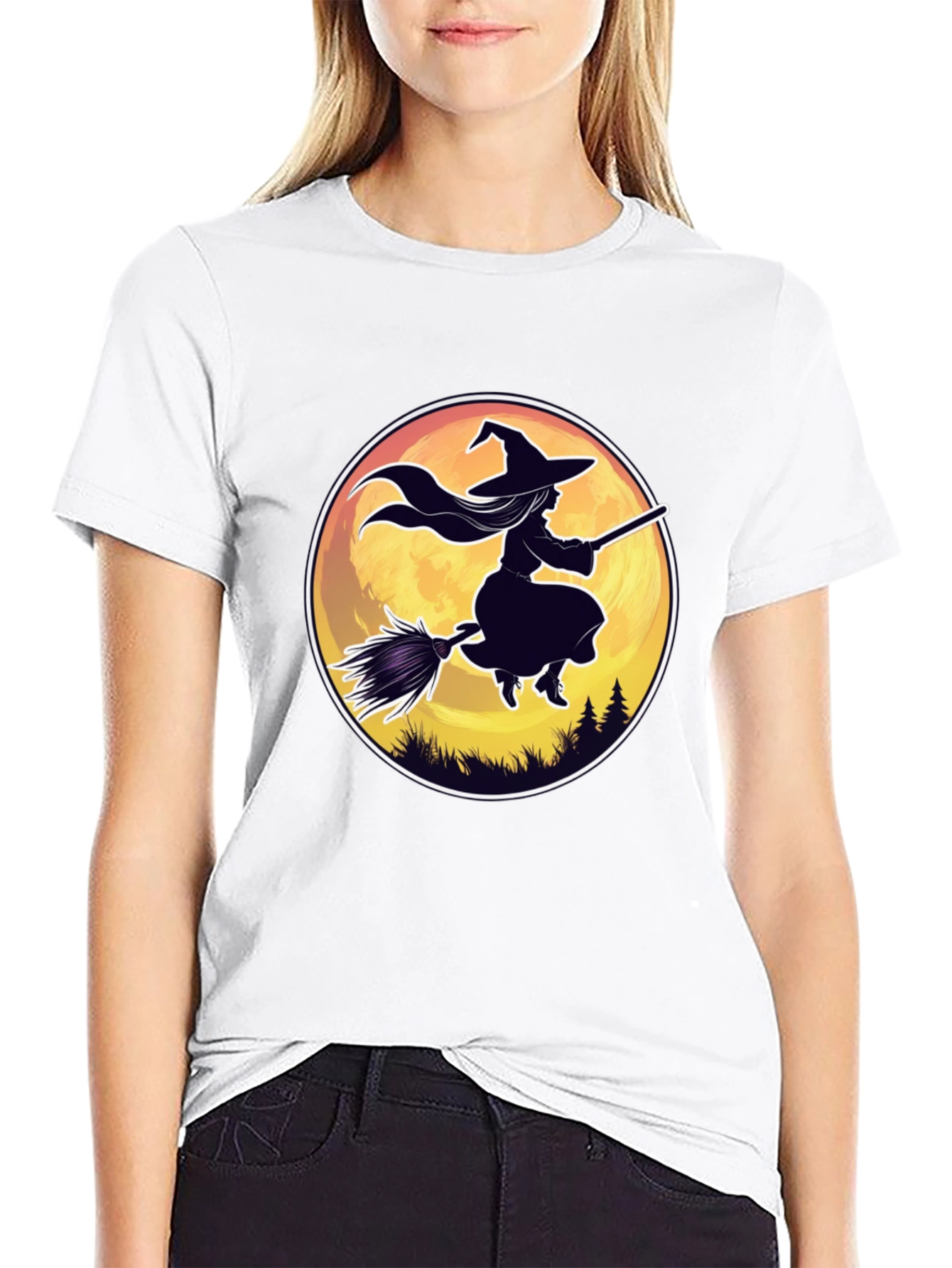 Witch on Broomstick Graphic Tee - Halloween Shirt