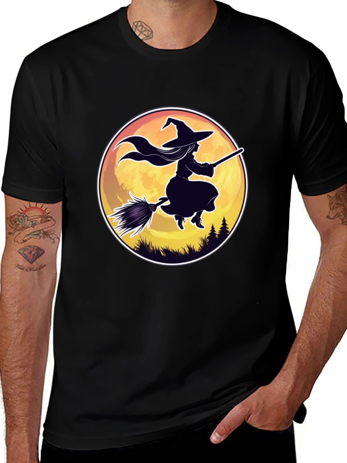 Witch on Broomstick Graphic Tee - Halloween Shirt