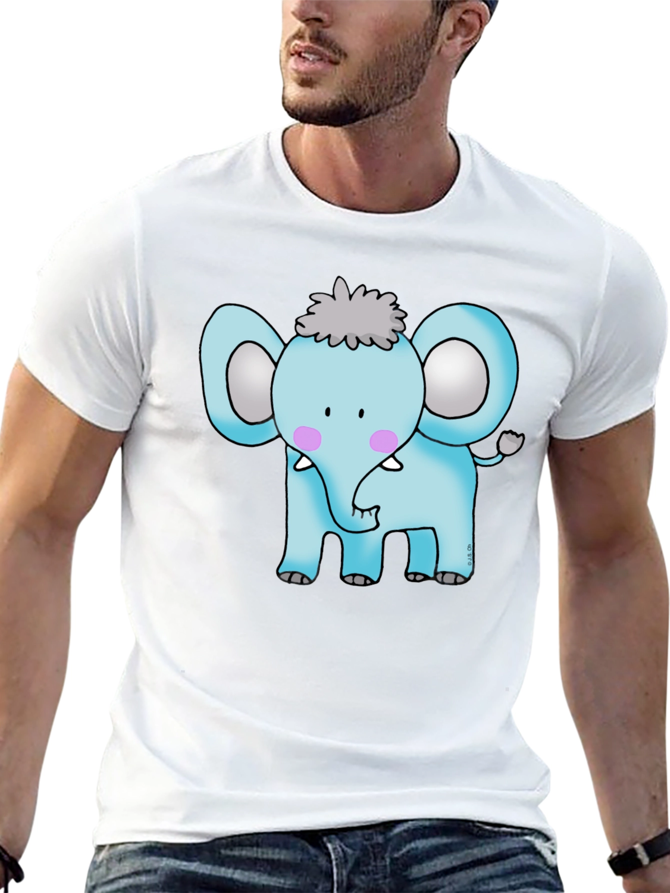 Cute Cartoon Elephant Graphic Tee - Black