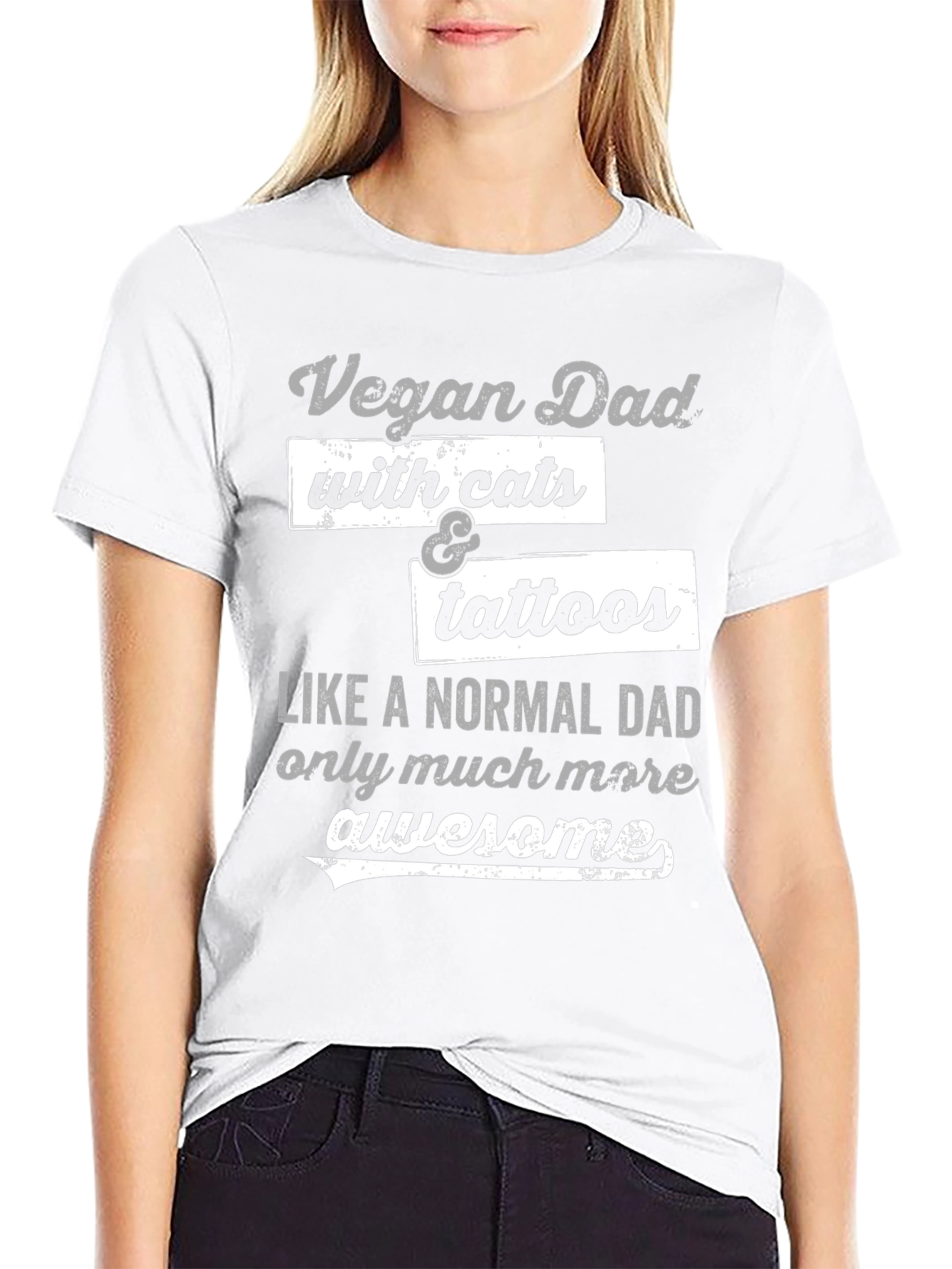 Vegan Dad with Cats & Tattoos Graphic T-Shirt