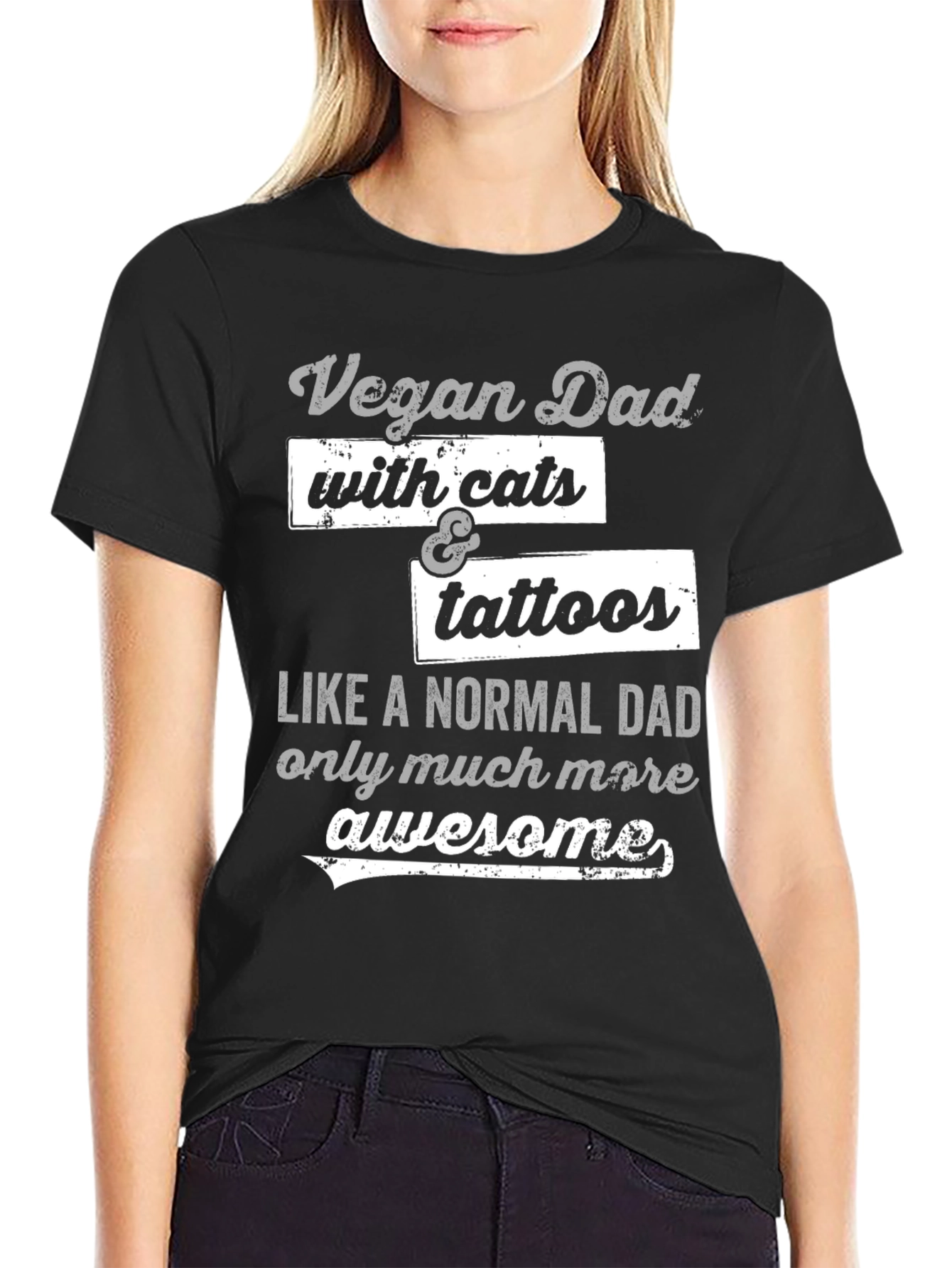 Vegan Dad with Cats & Tattoos Graphic T-Shirt