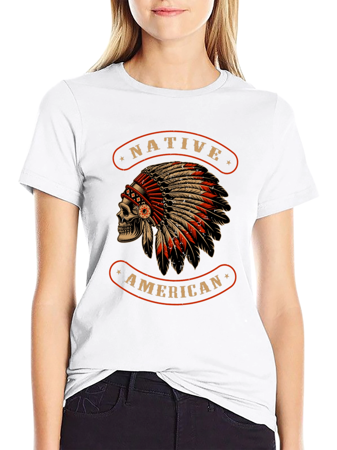 Native American Skull T-Shirt - Black