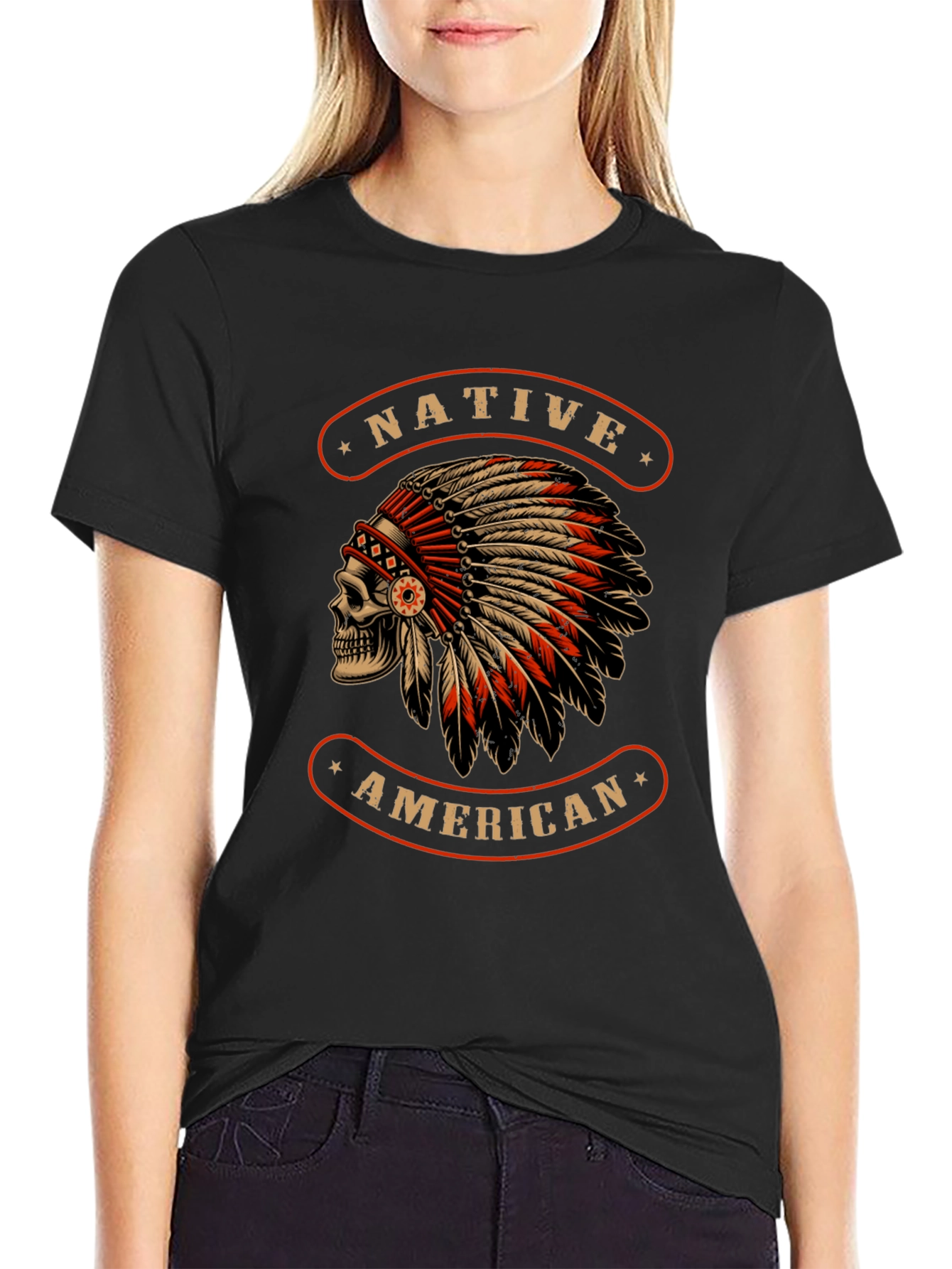 Native American Skull T-Shirt - Black