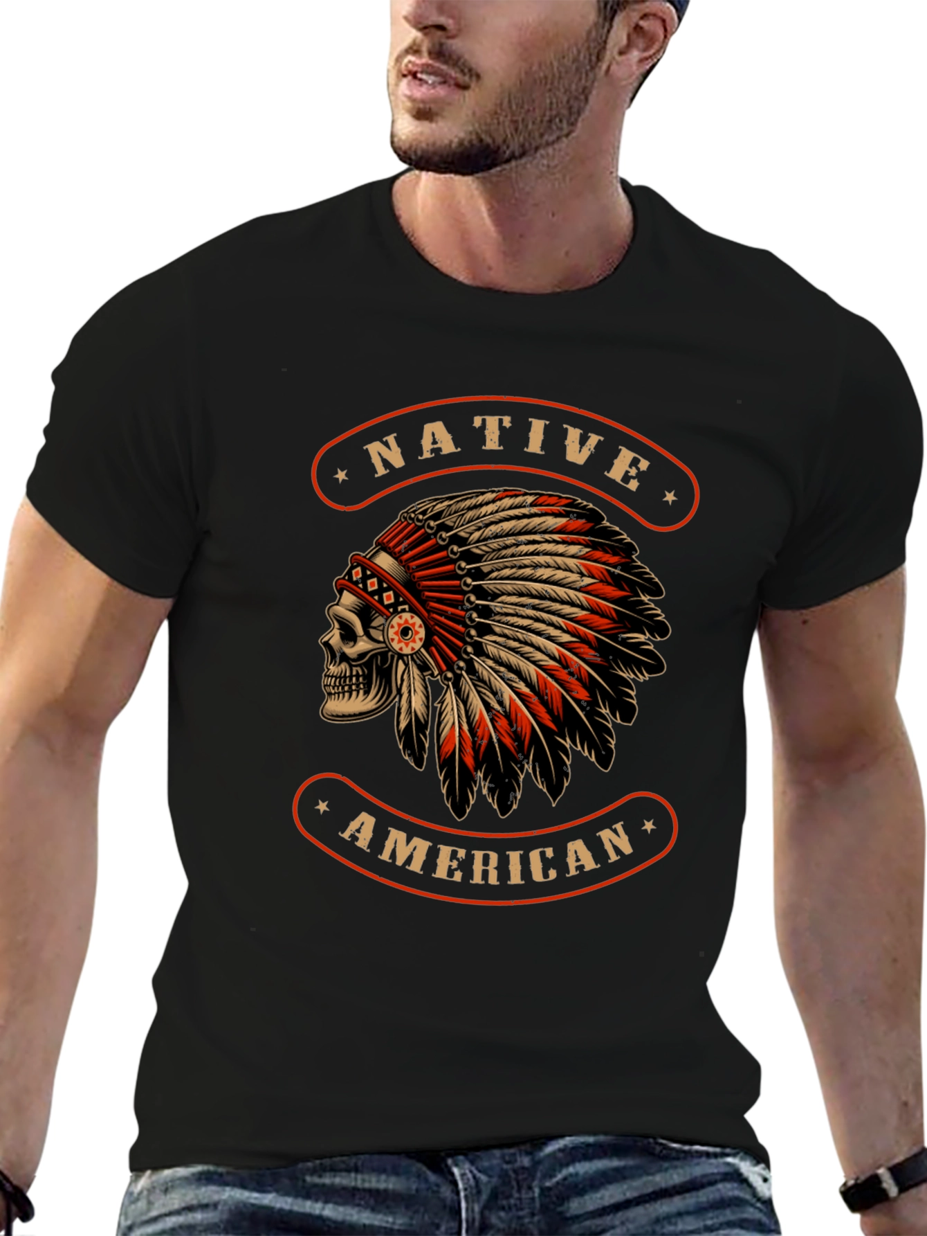 Native American Skull T-Shirt - Black