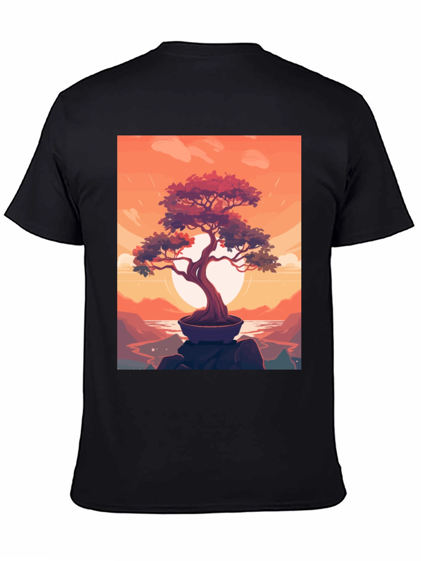 Bonsai Sunset Graphic Tee - Zen Style