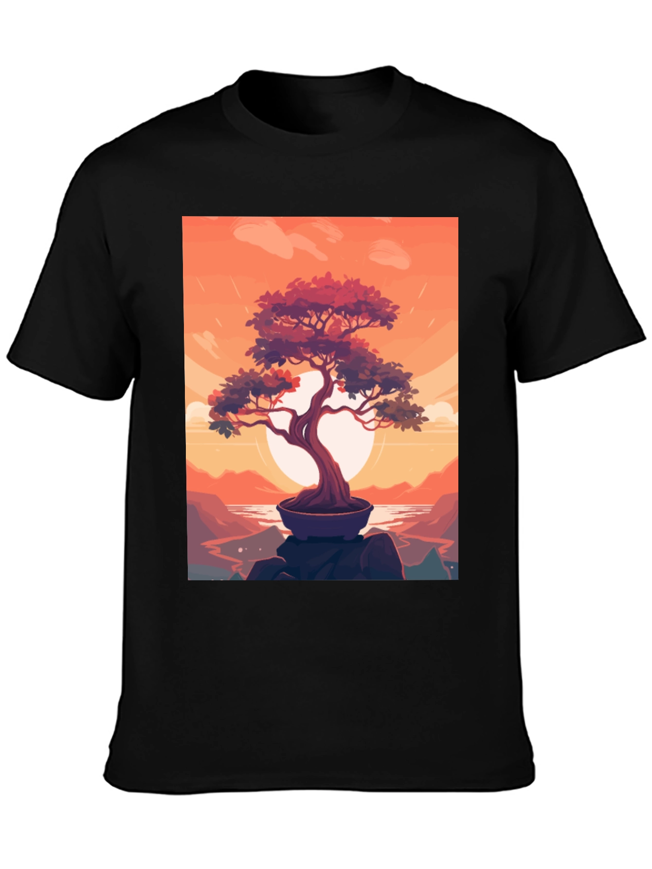 Bonsai Sunset Graphic Tee - Zen Style