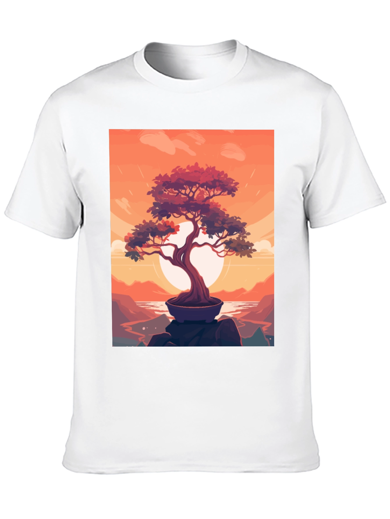 Bonsai Sunset Graphic Tee - Zen Style
