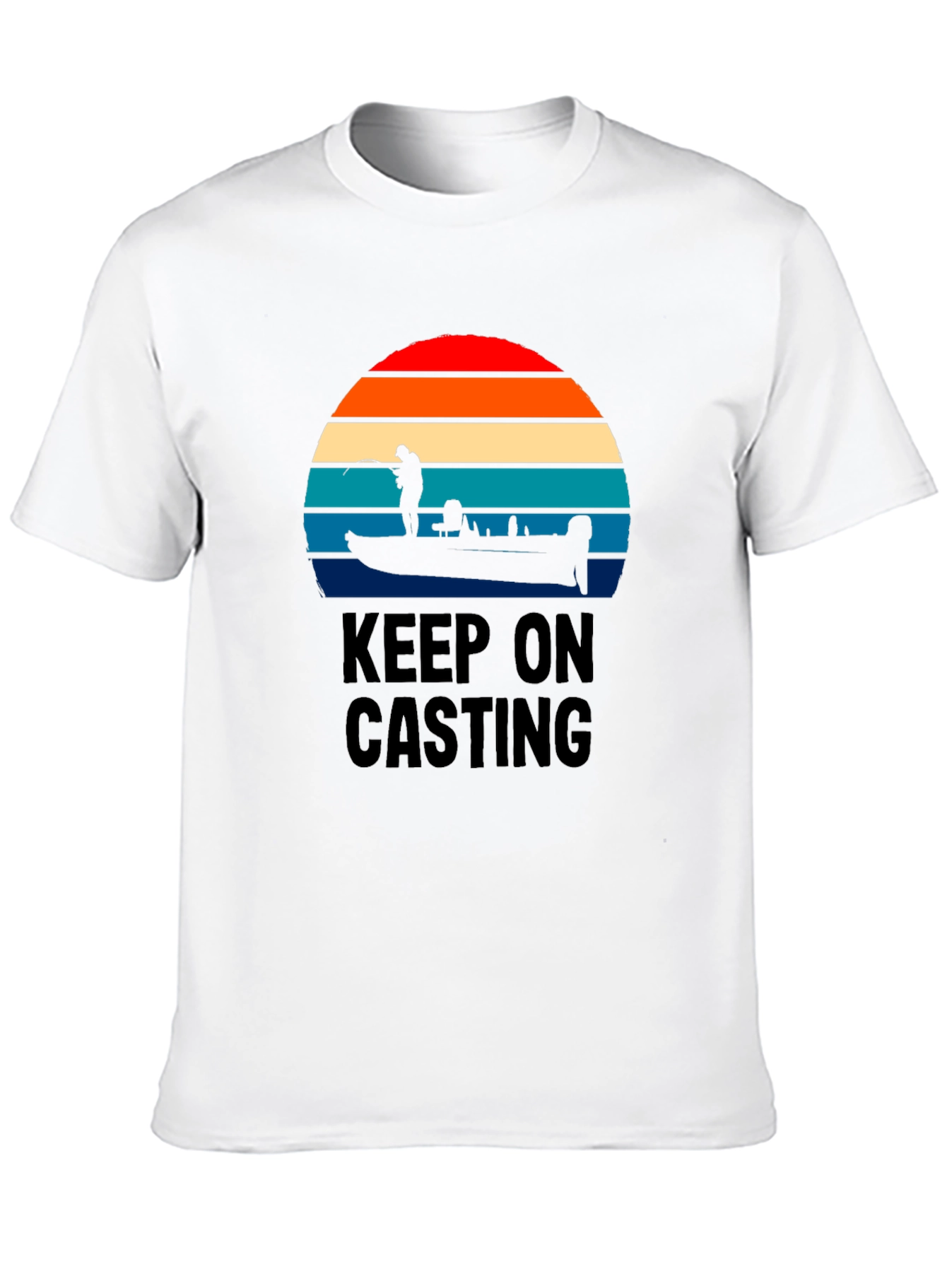 Keep On Casting Fishing T-Shirt - Retro Sunset Design