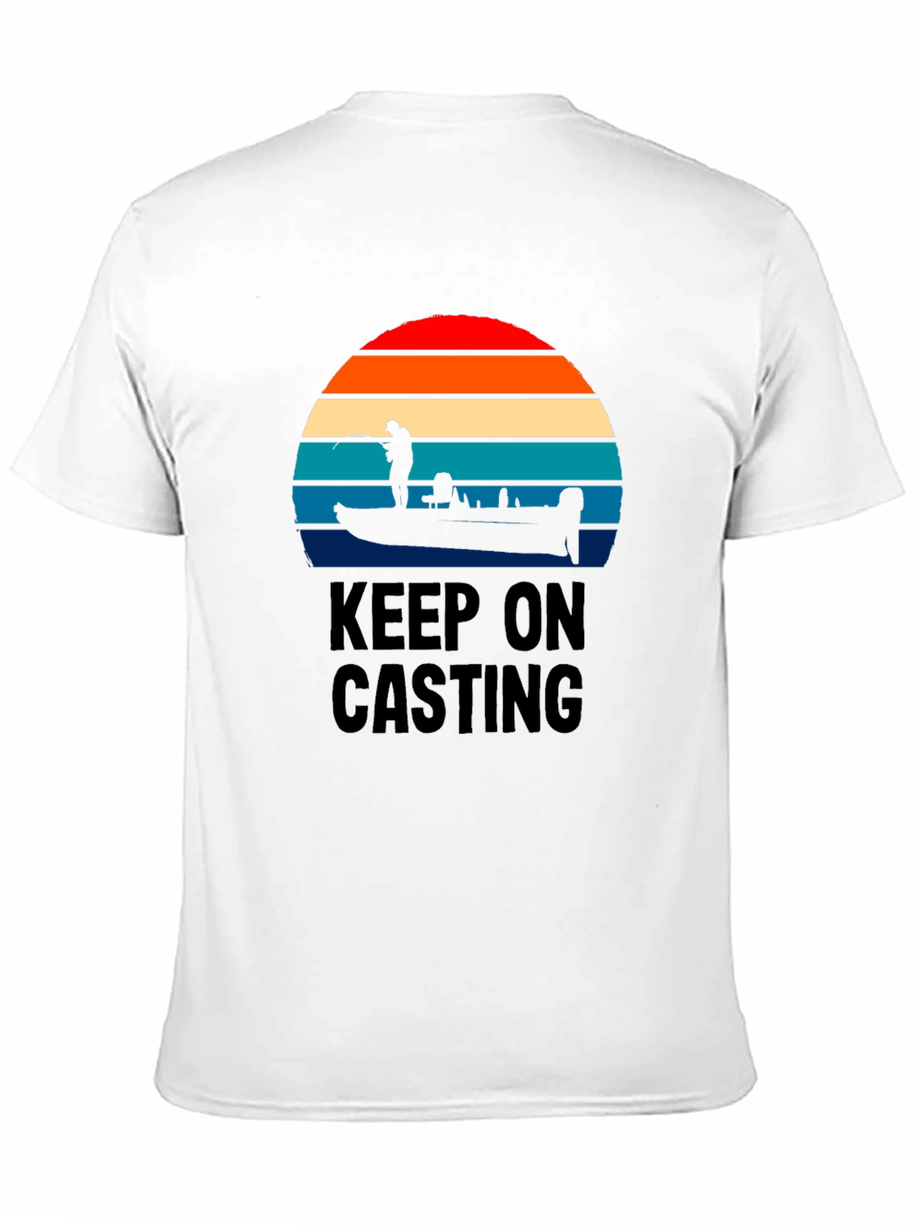 Keep On Casting Fishing T-Shirt - Retro Sunset Design
