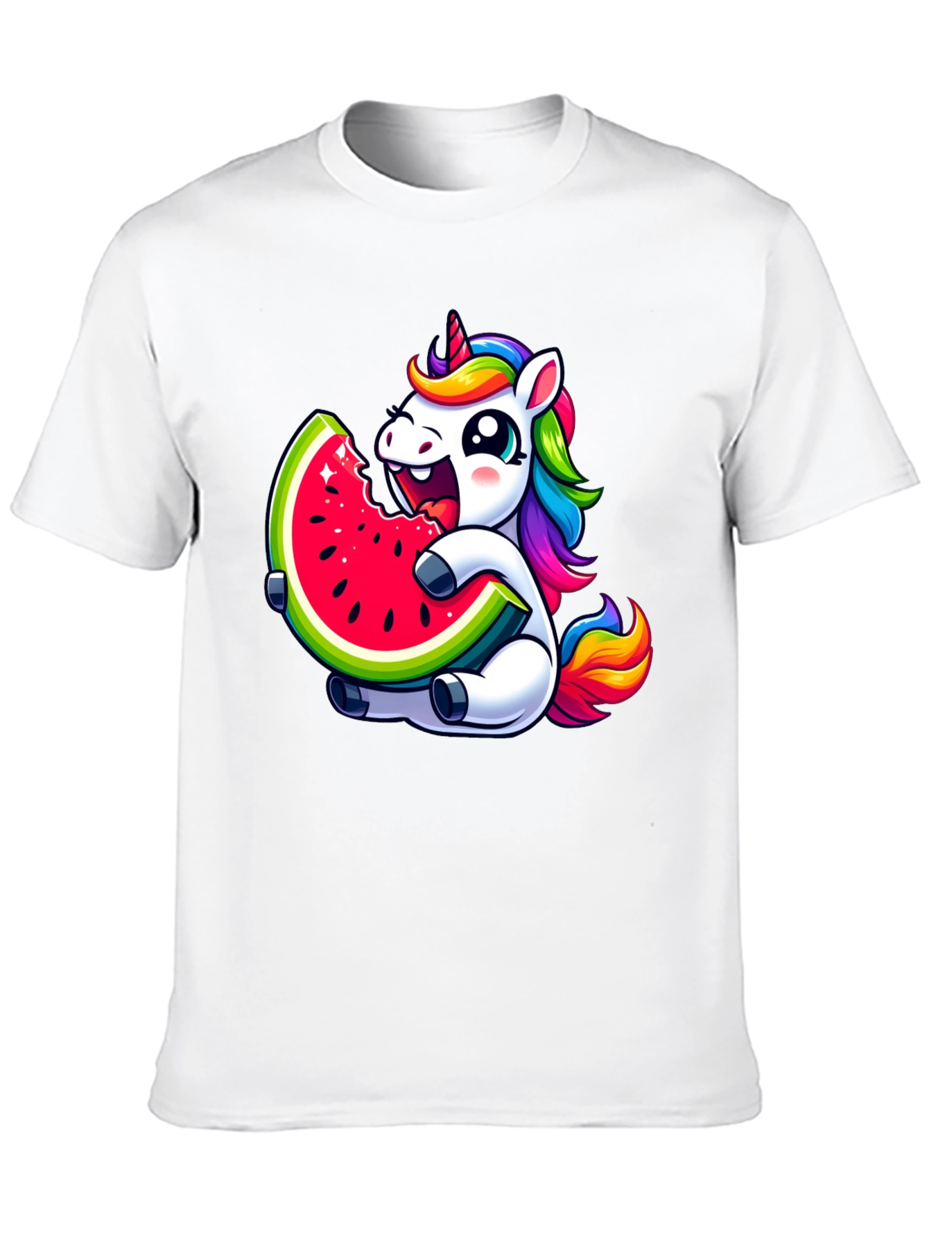 Unicorn Eating Watermelon Black T-Shirt