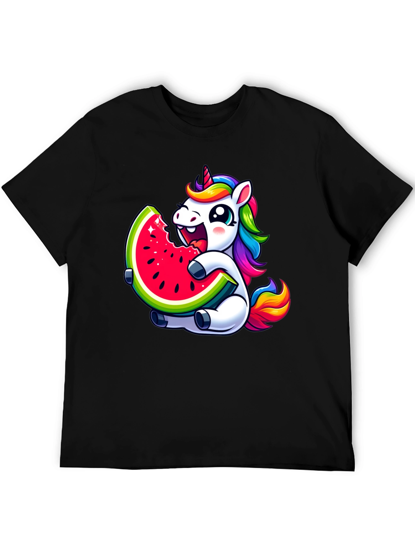 Unicorn Eating Watermelon Black T-Shirt