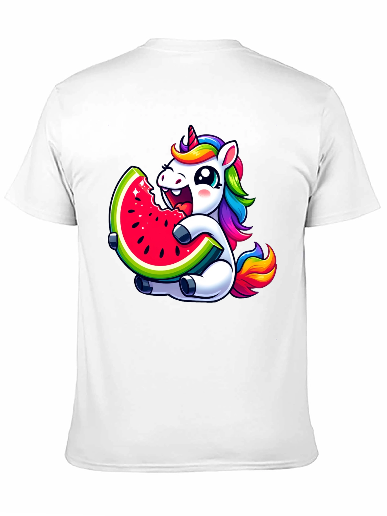 Unicorn Eating Watermelon Black T-Shirt