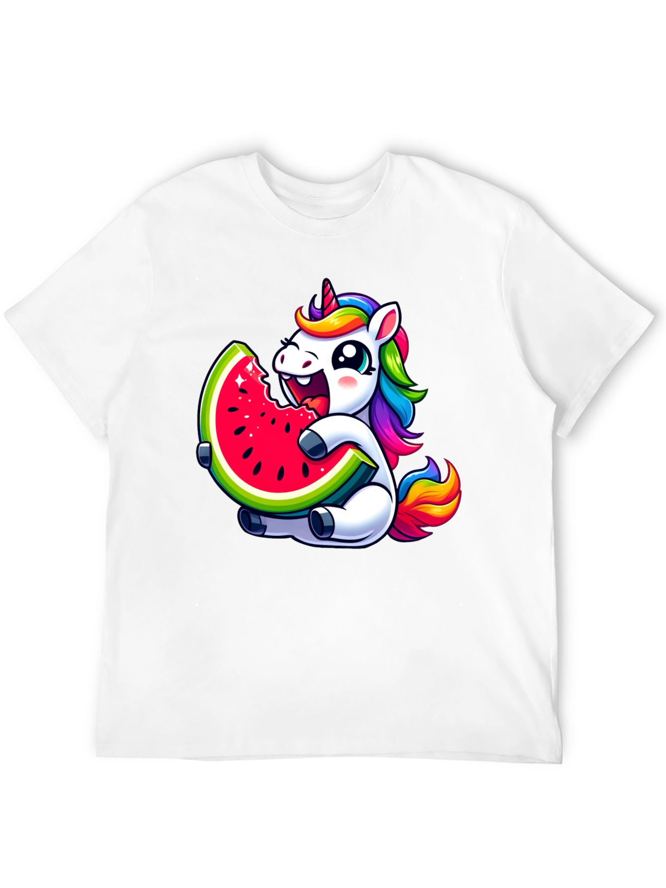 Unicorn Eating Watermelon Black T-Shirt
