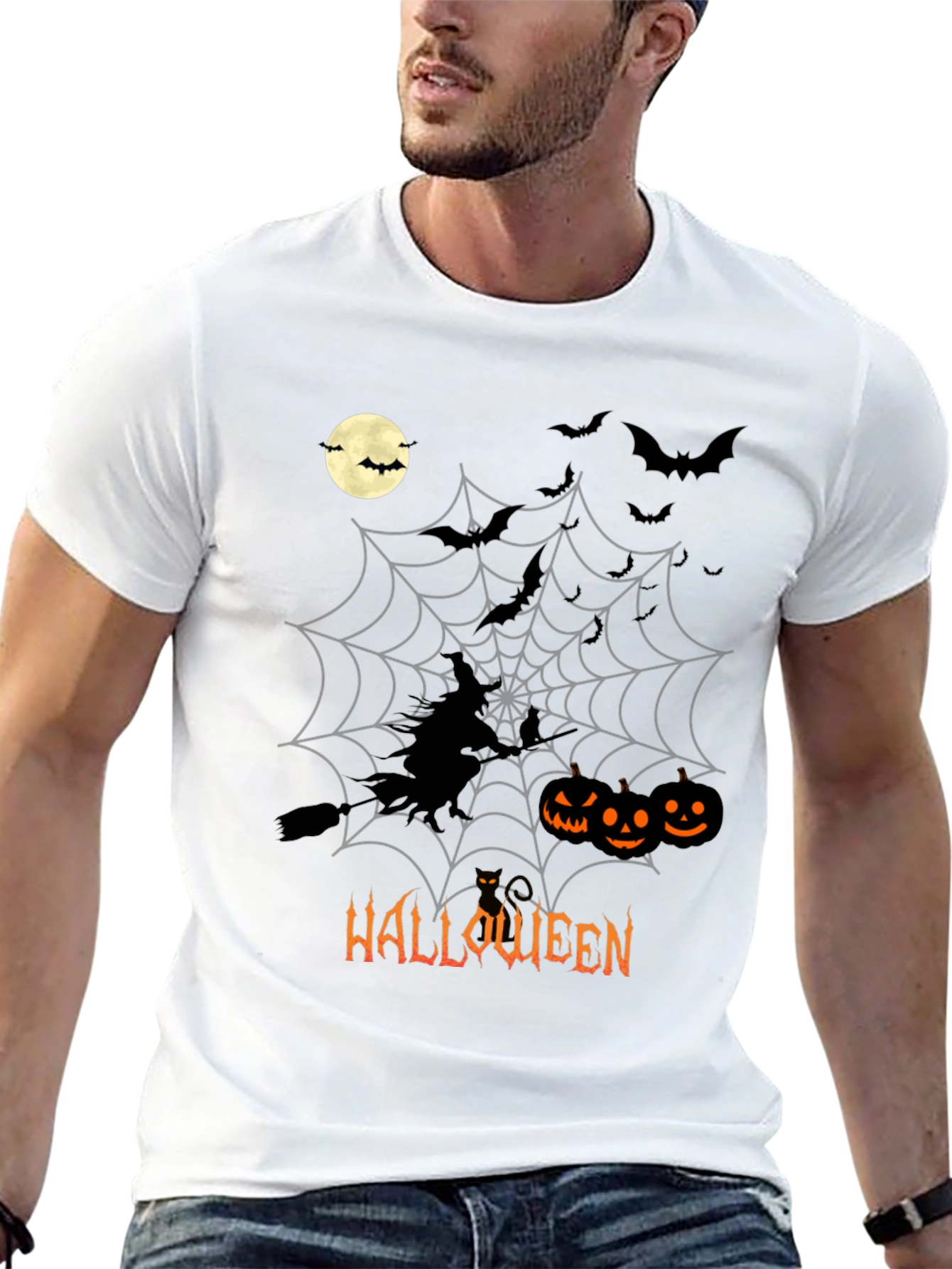 Halloween Witch & Pumpkins Black T-Shirt