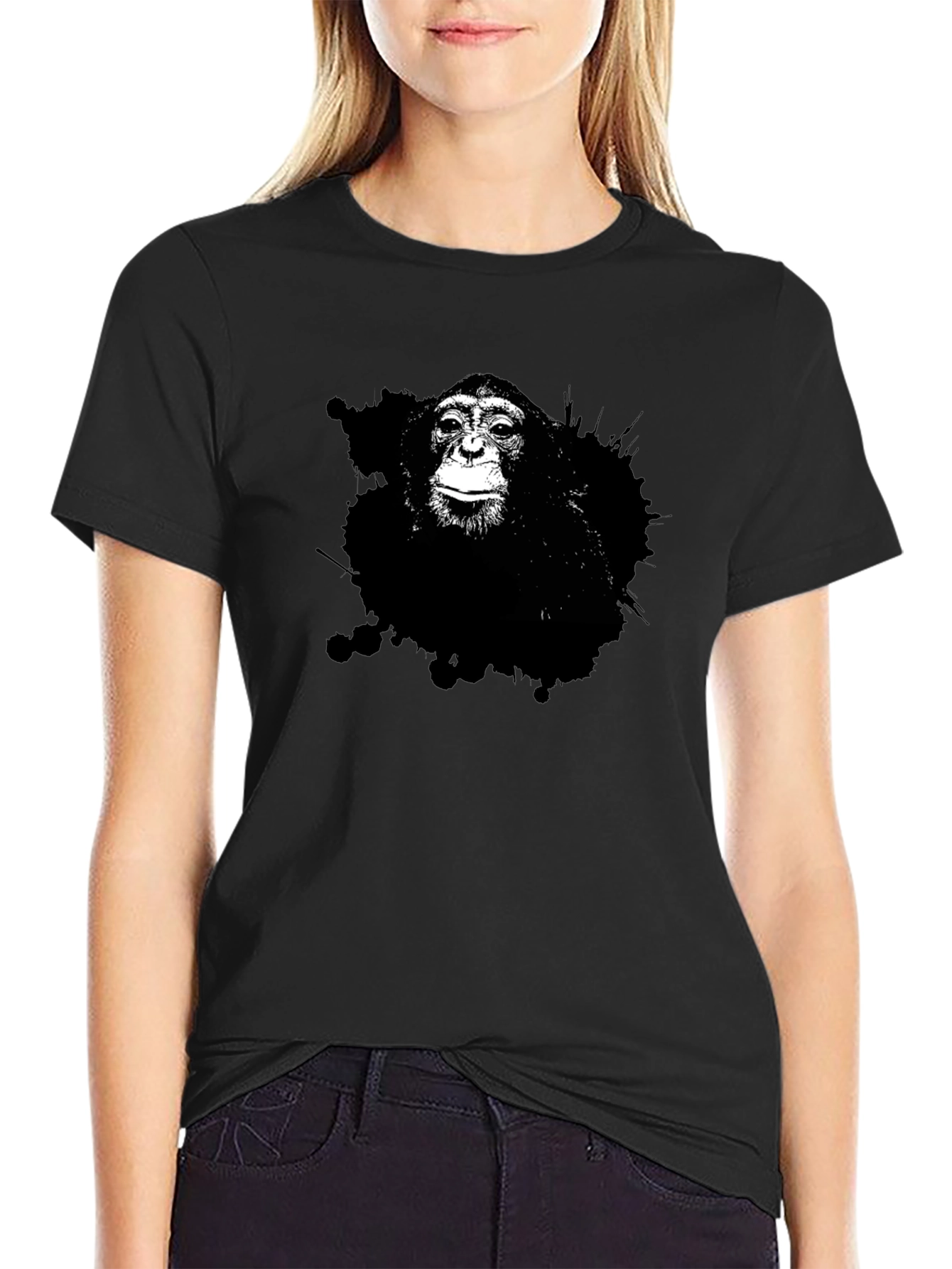 Monkey Graphic Tee - Black Cotton T-Shirt