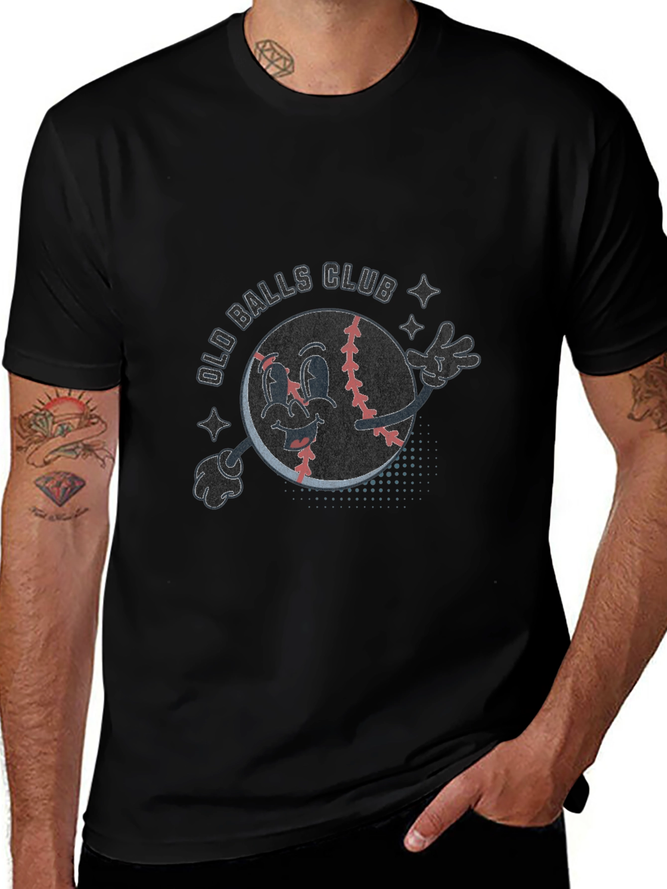 Old Balls Club Cartoon Baseball T-Shirt