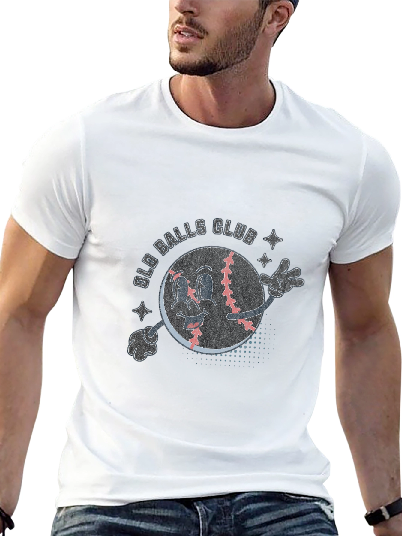 Old Balls Club Cartoon Baseball T-Shirt