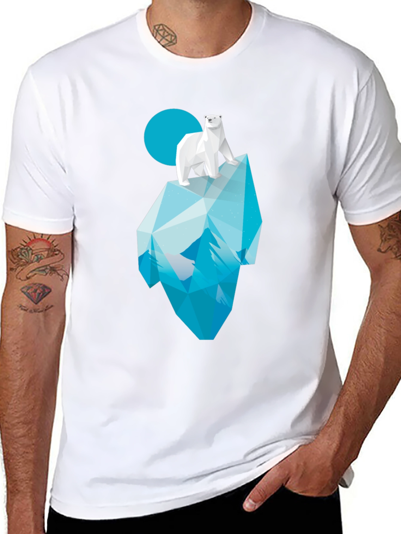 Geometric Polar Bear Iceberg Graphic Tee - Black