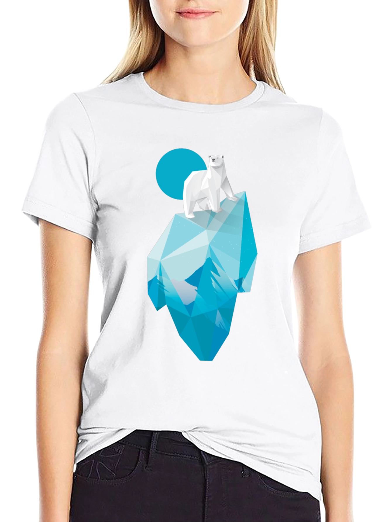 Geometric Polar Bear Iceberg Graphic Tee - Black