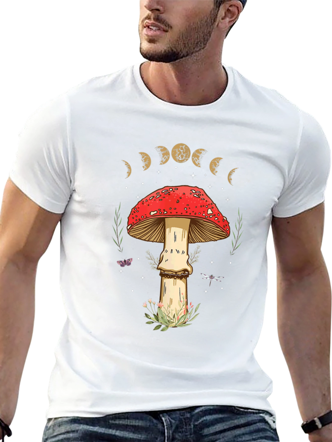 Mushroom Moon Phase Graphic Tee - Nature Lover Shirt