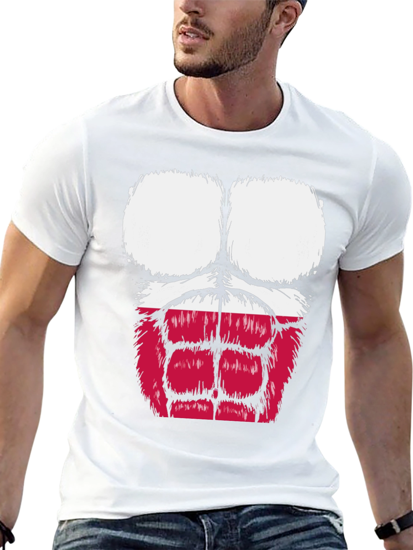 Funny Gorilla Bodybuilder Poland Flag Graphic T-Shirt