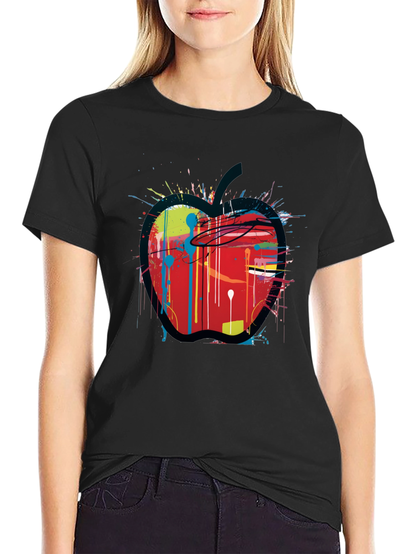 Apple Paint Splatter Graphic T-Shirt - Unique Design