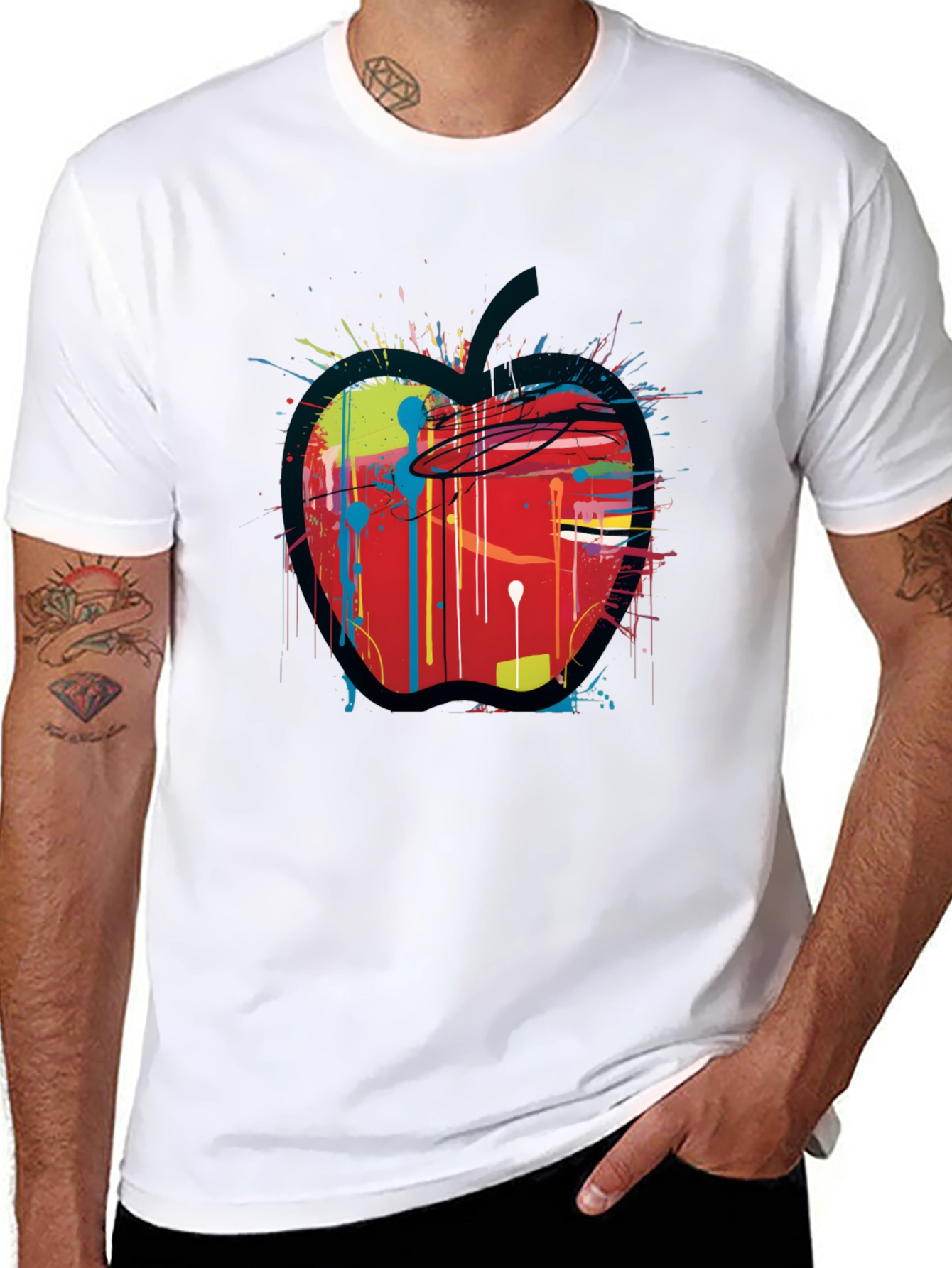 Apple Paint Splatter Graphic T-Shirt - Unique Design