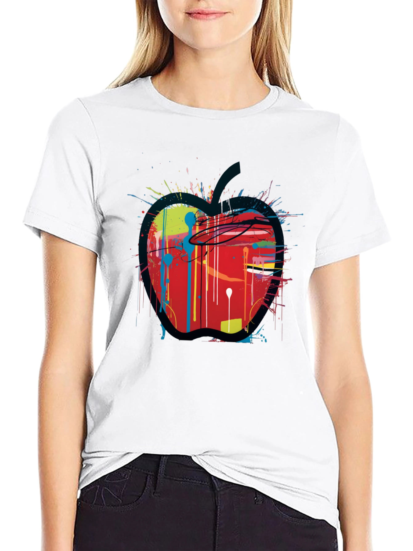 Apple Paint Splatter Graphic T-Shirt - Unique Design