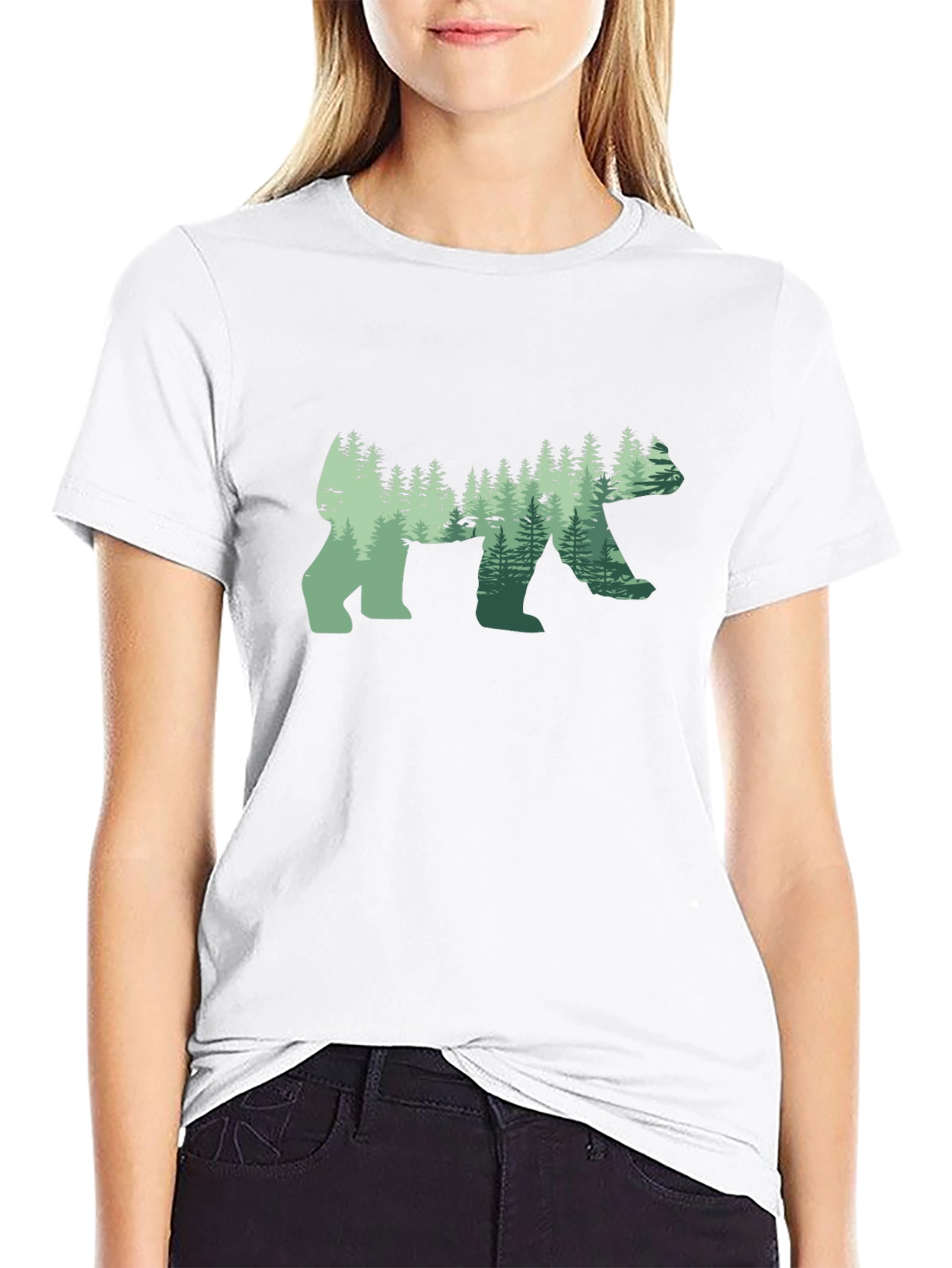 Nature Forest Silhouette Bear Graphic Tee