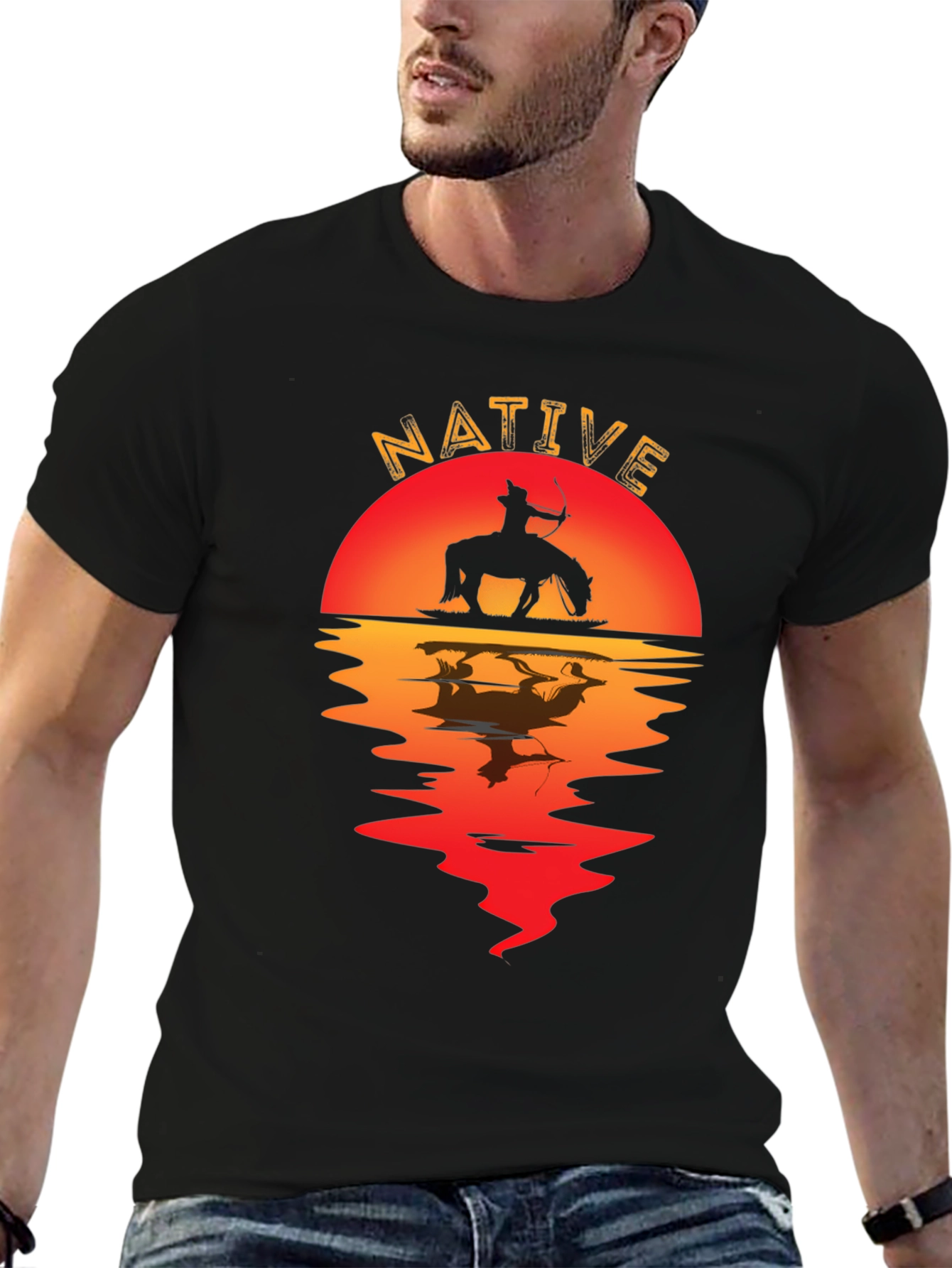 Native Sunset Graphic Tee - Black Cotton Blend