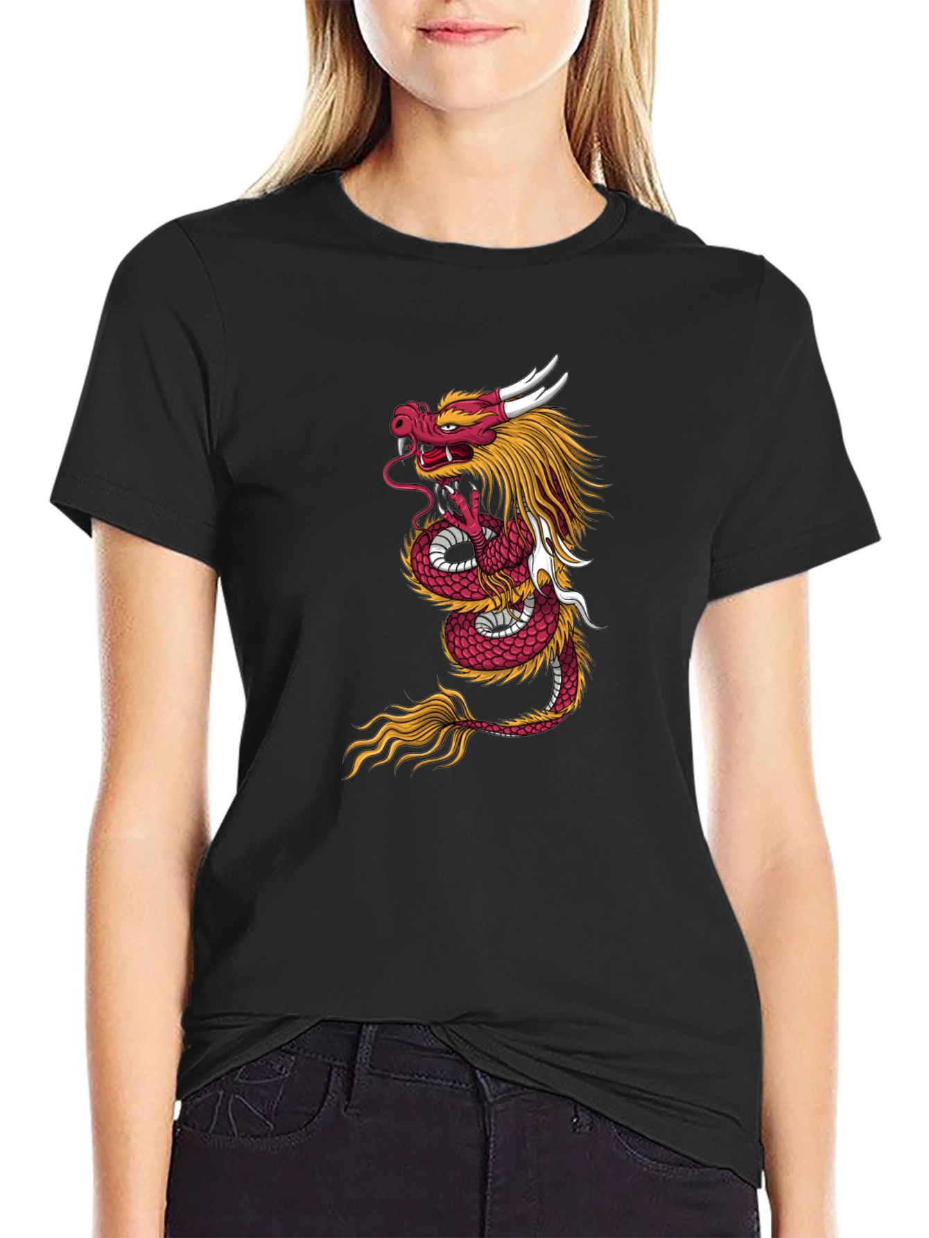 Black Tee with Dragon Graphic