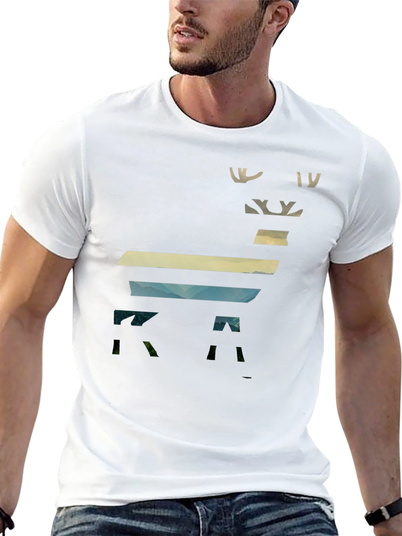 Abstract Deer Graphic Mens Black T-Shirt
