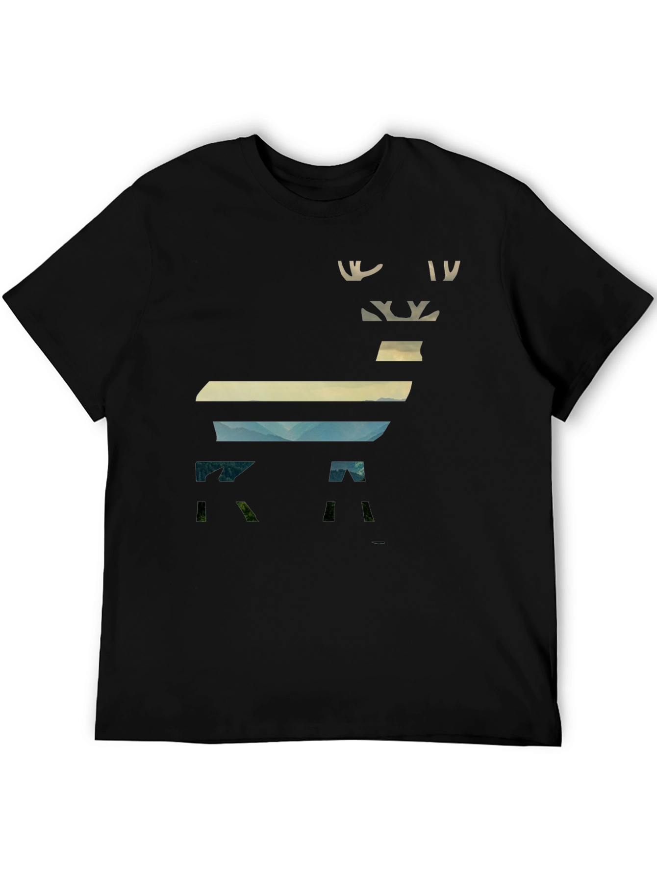 Abstract Deer Graphic Mens Black T-Shirt