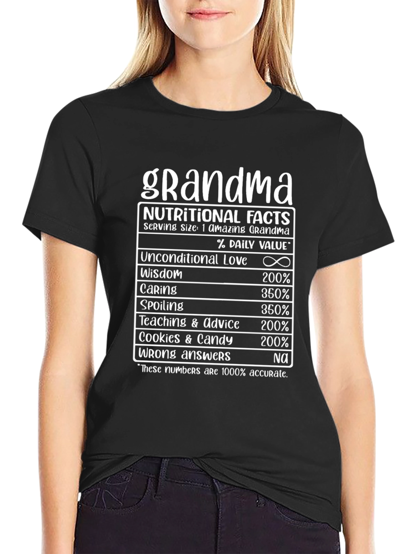 Grandma Nutritional Facts Black T-Shirt