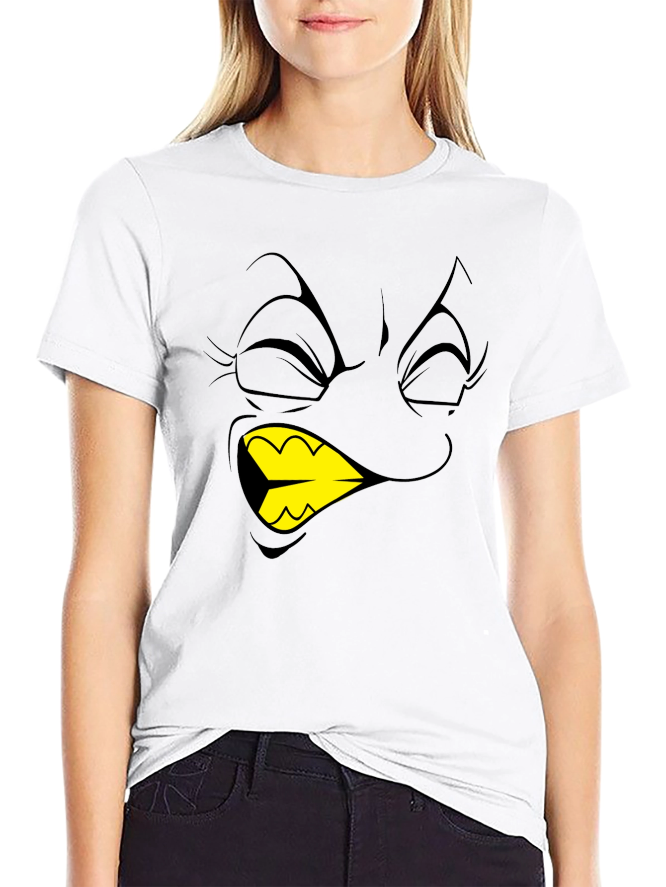 Cartoon Face Graphic T-Shirt - Black