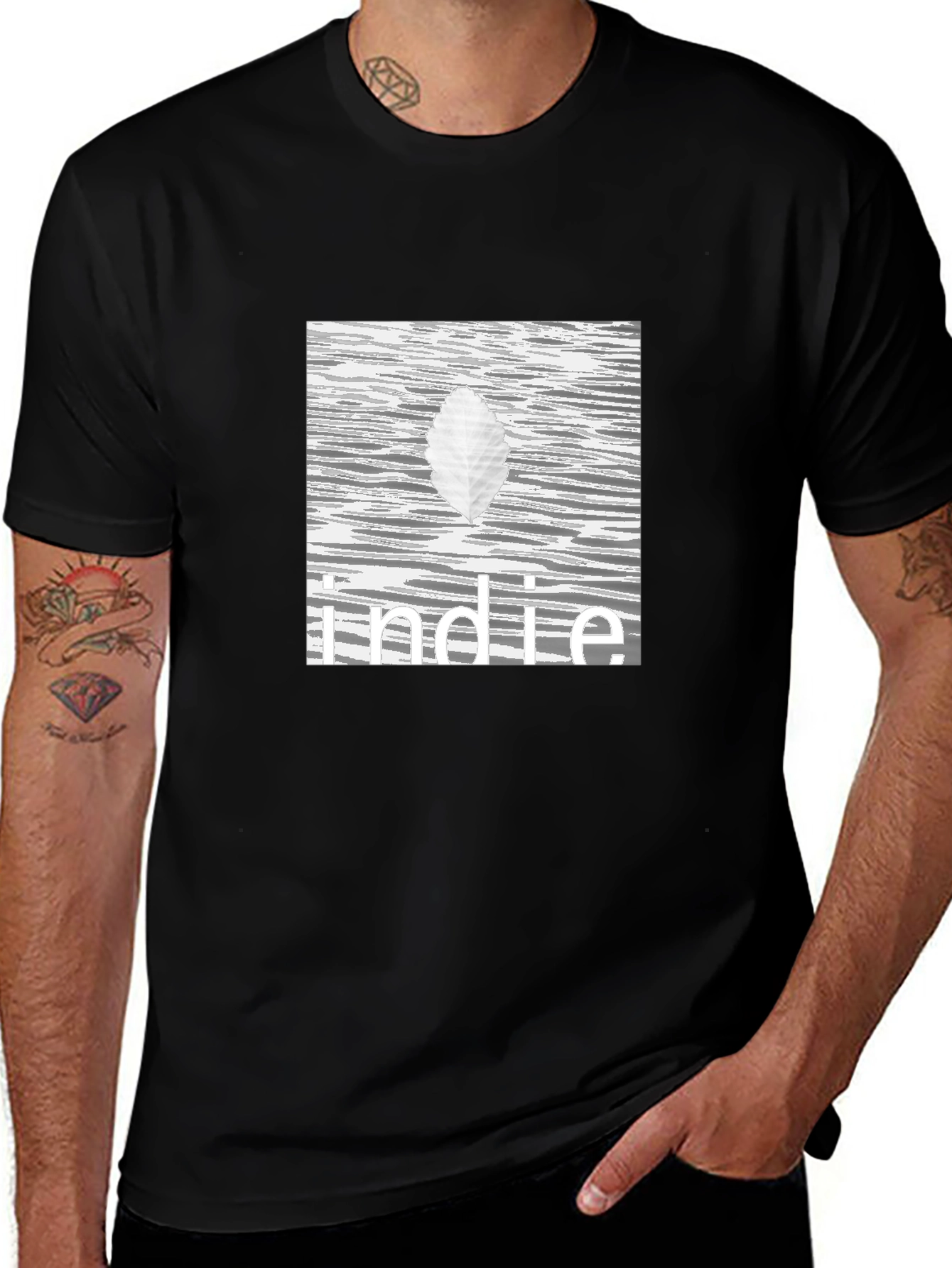 Indie Leaf Graphic Tee - Stylish Black Cotton T-Shirt