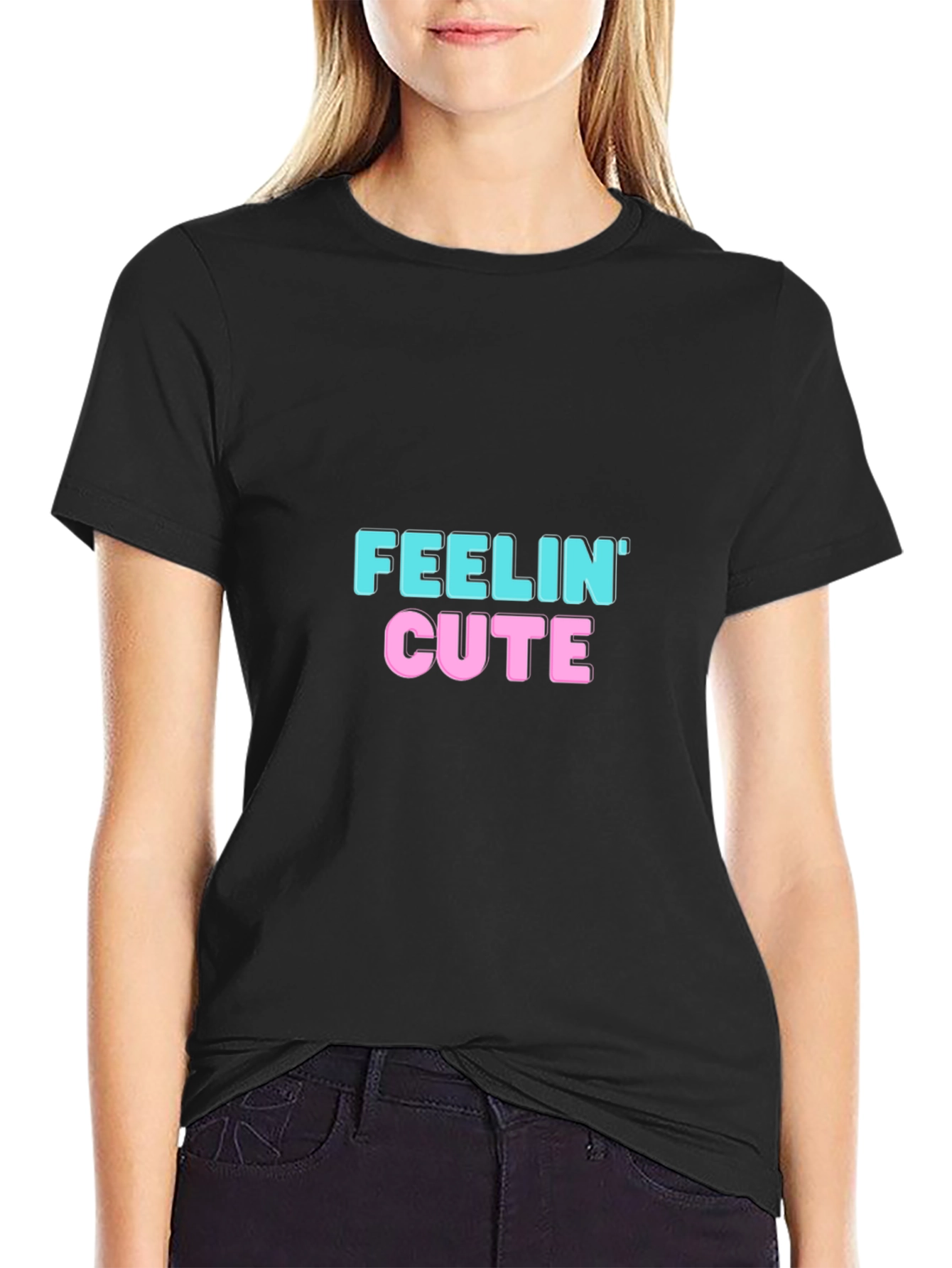 Feelin Cute Graphic Tee - Trendy Black T-Shirt
