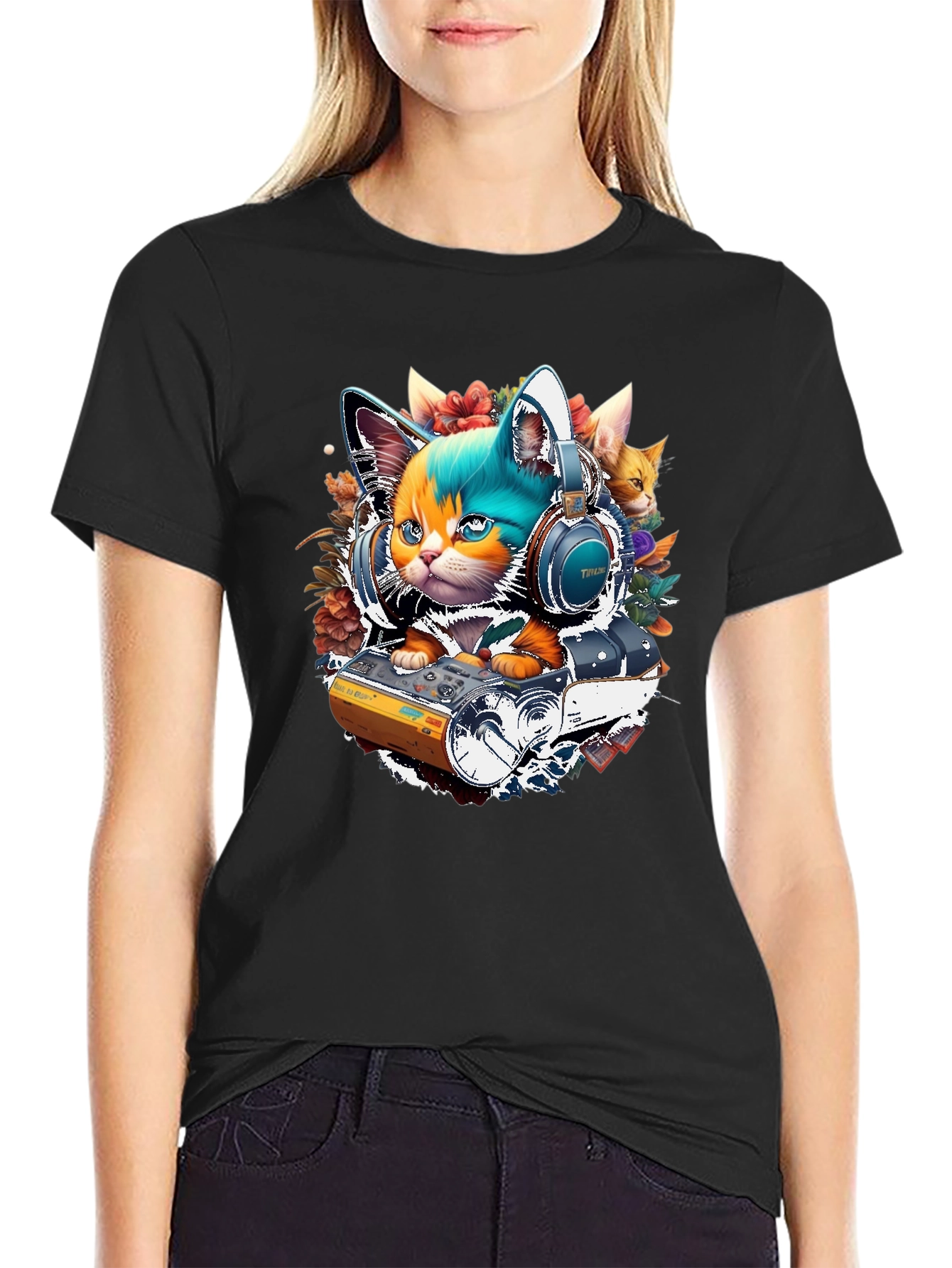 DJ Cat Graphic Tee - Music Lover T-Shirt