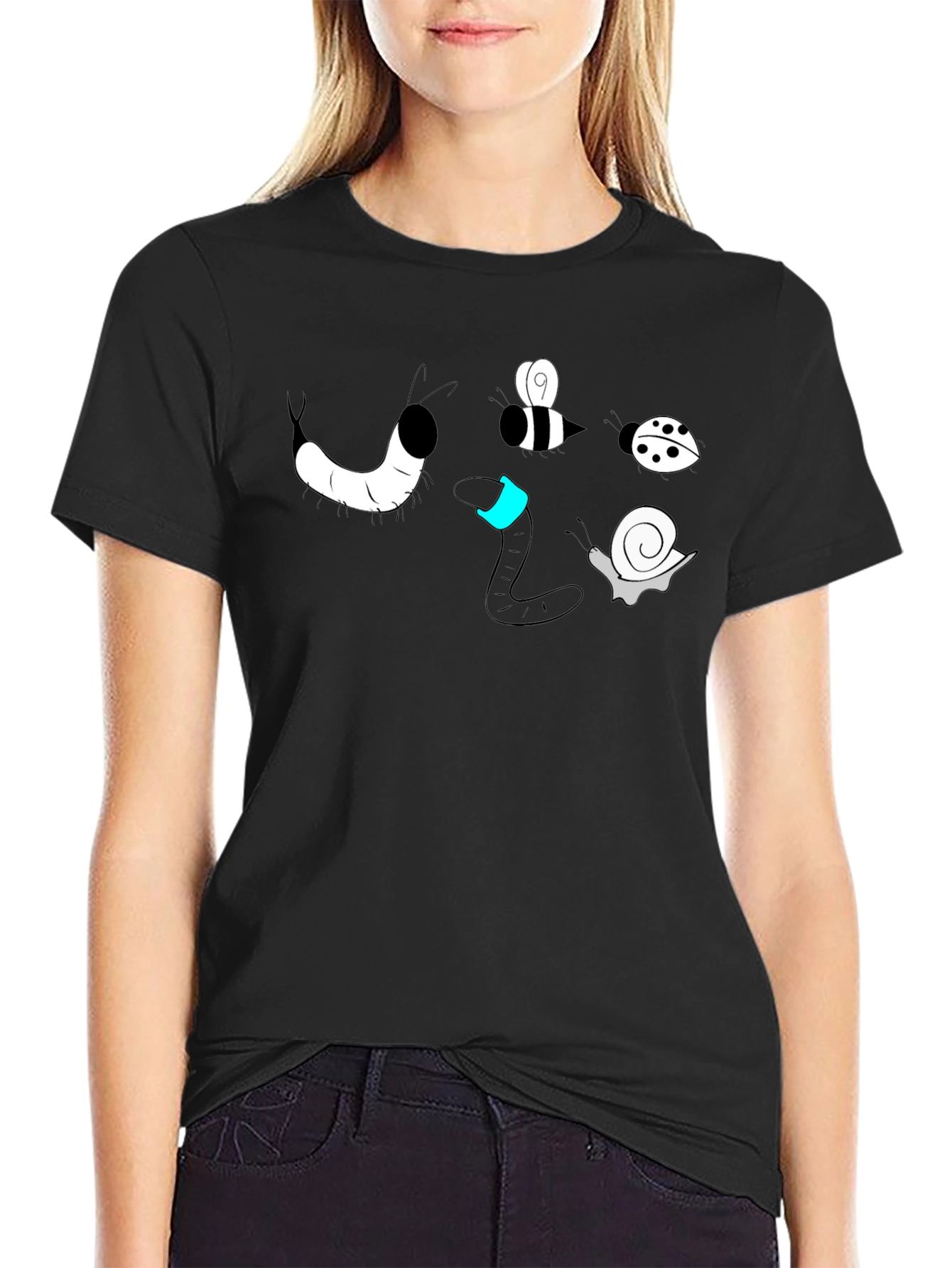 Cartoon Bug Graphic Black T-Shirt