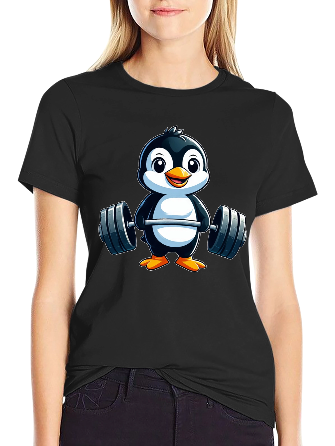 Penguin Lifting Weights Graphic Tee - Black