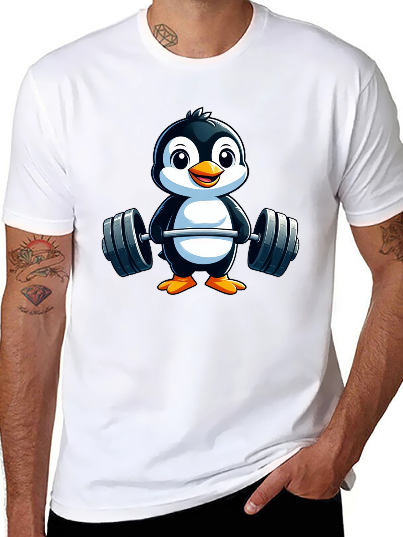 Penguin Lifting Weights Graphic Tee - Black