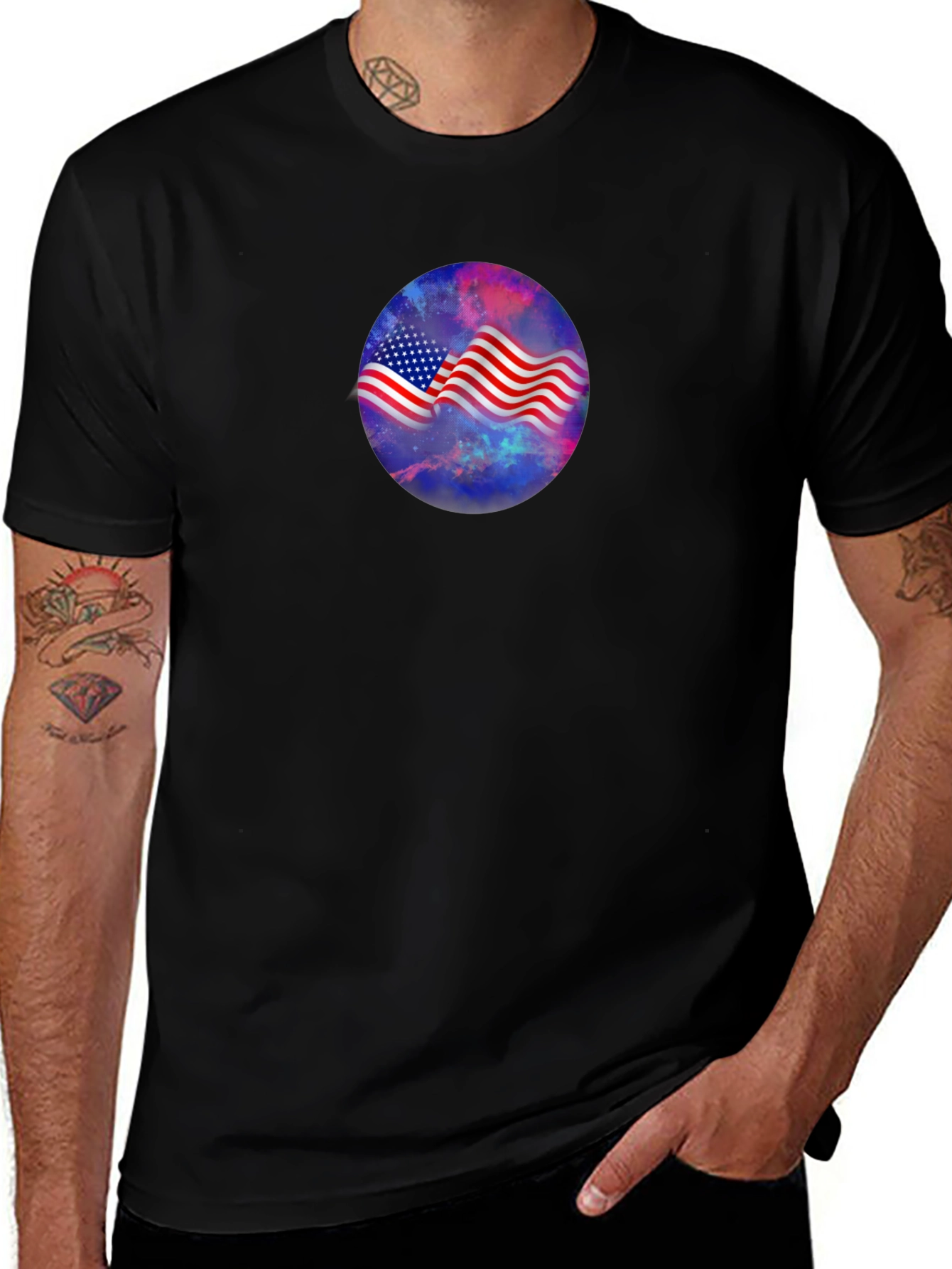 American Flag Galaxy Graphic Tee - Patriotic Style