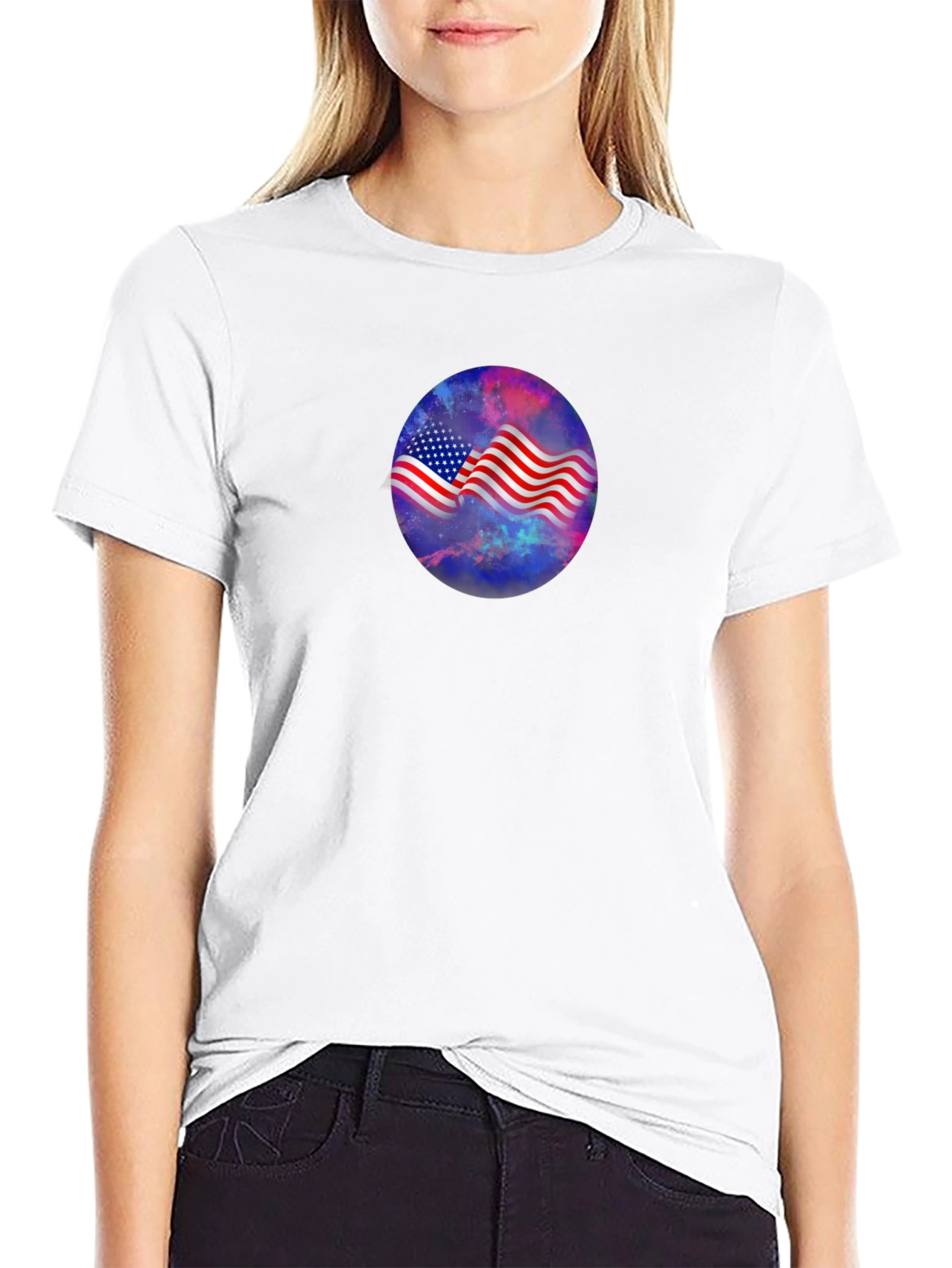 American Flag Galaxy Graphic Tee - Patriotic Style