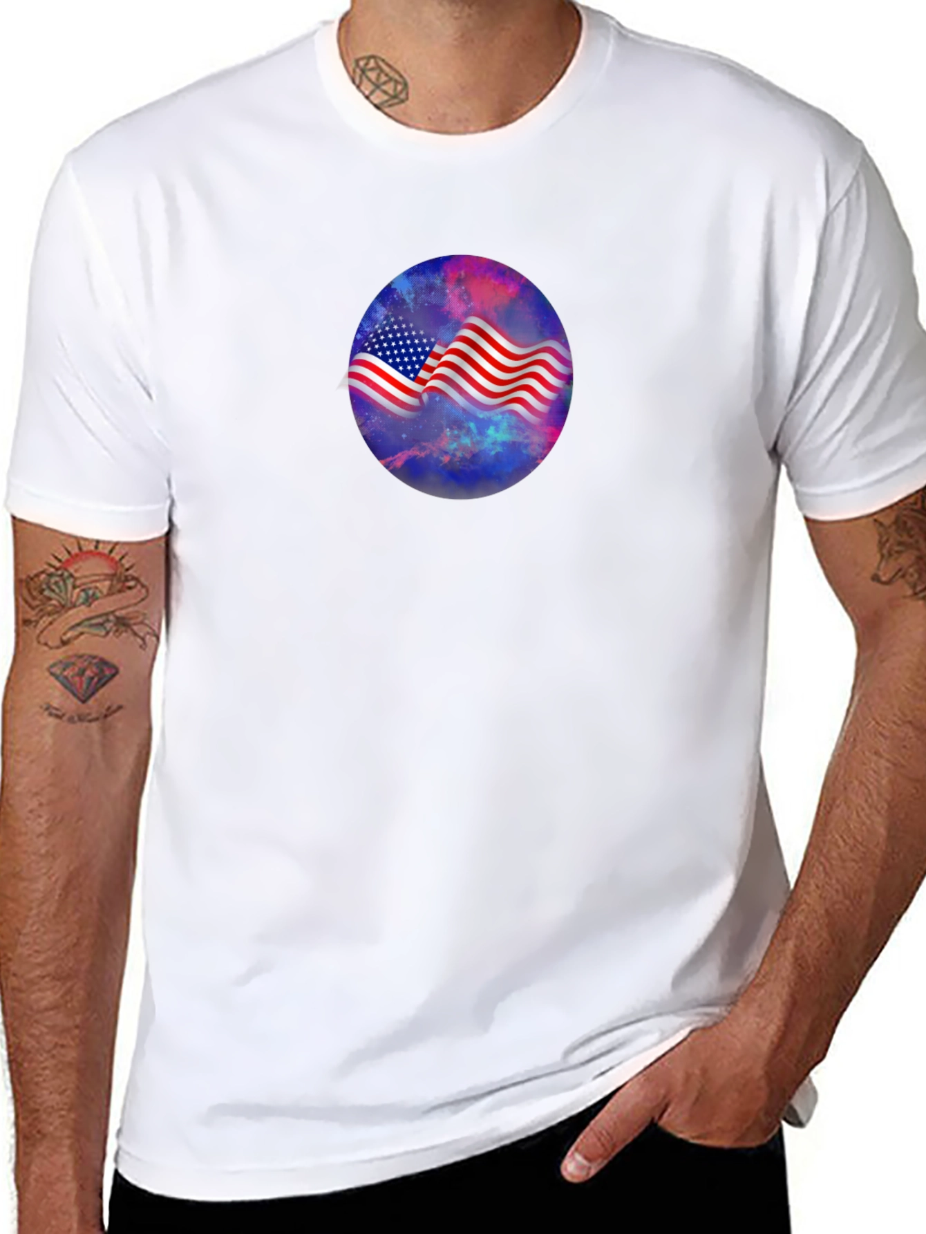 American Flag Galaxy Graphic Tee - Patriotic Style
