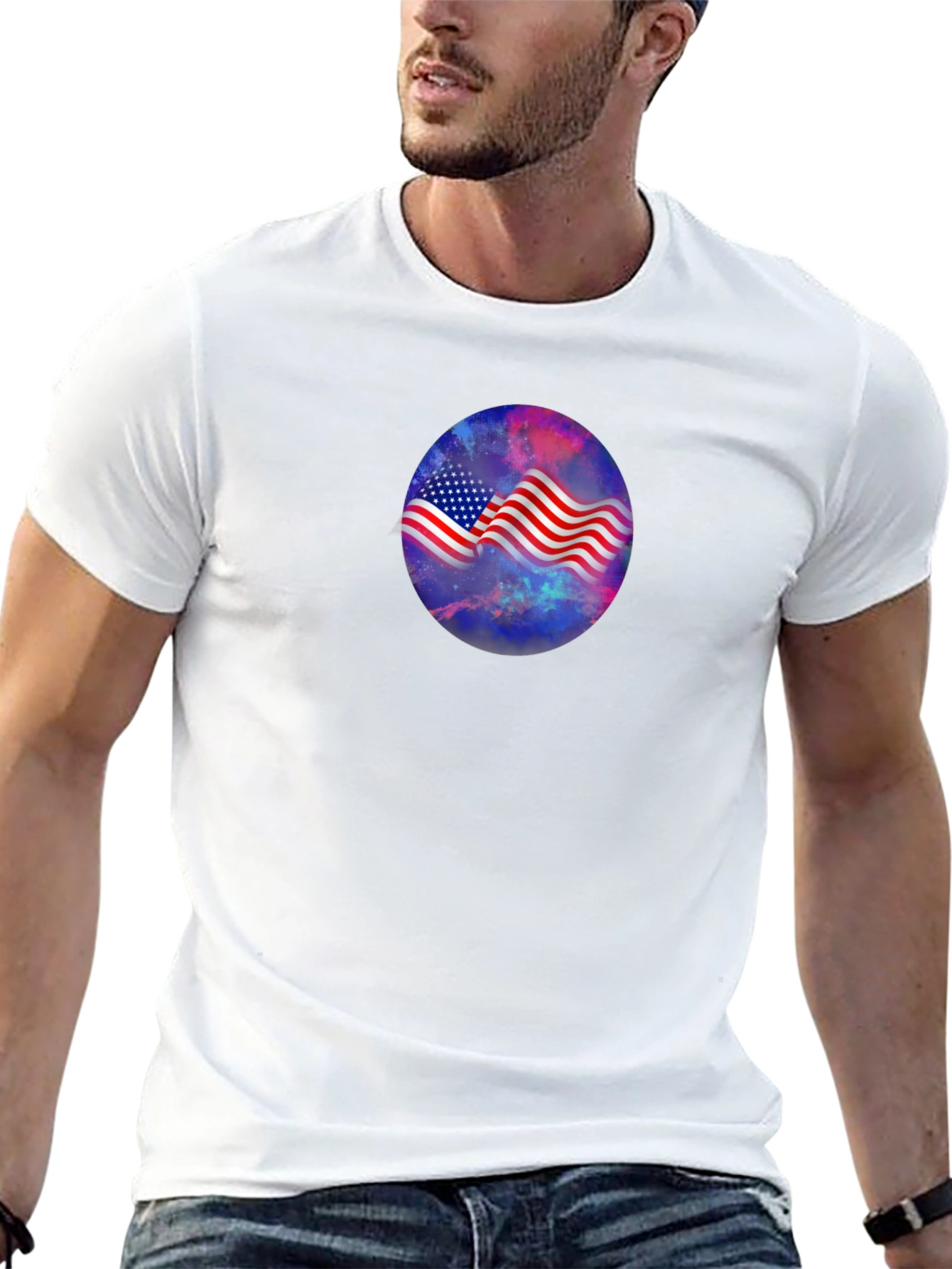 American Flag Galaxy Graphic Tee - Patriotic Style