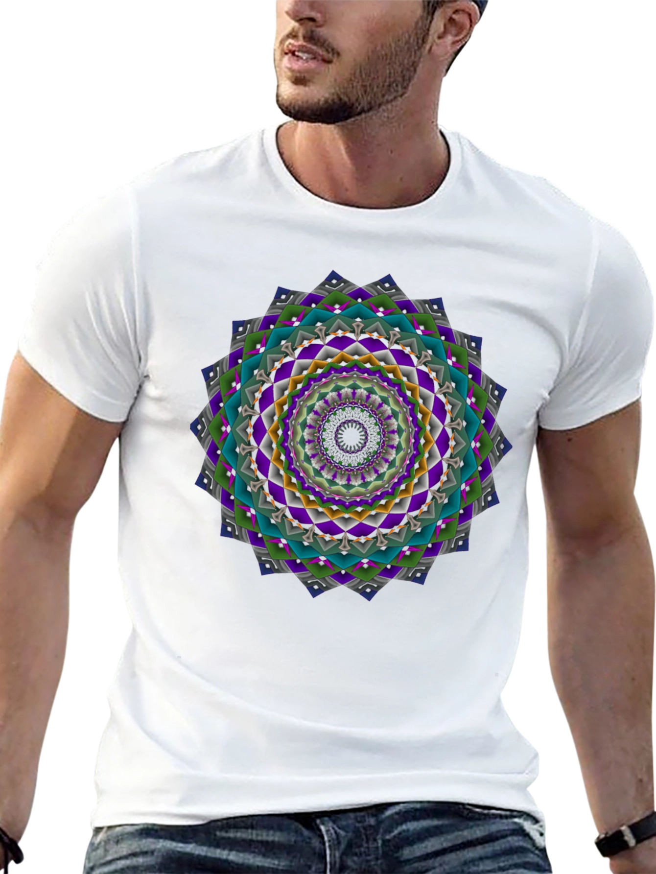 Geometric Mandala Graphic Tee - Mens Black T-Shirt