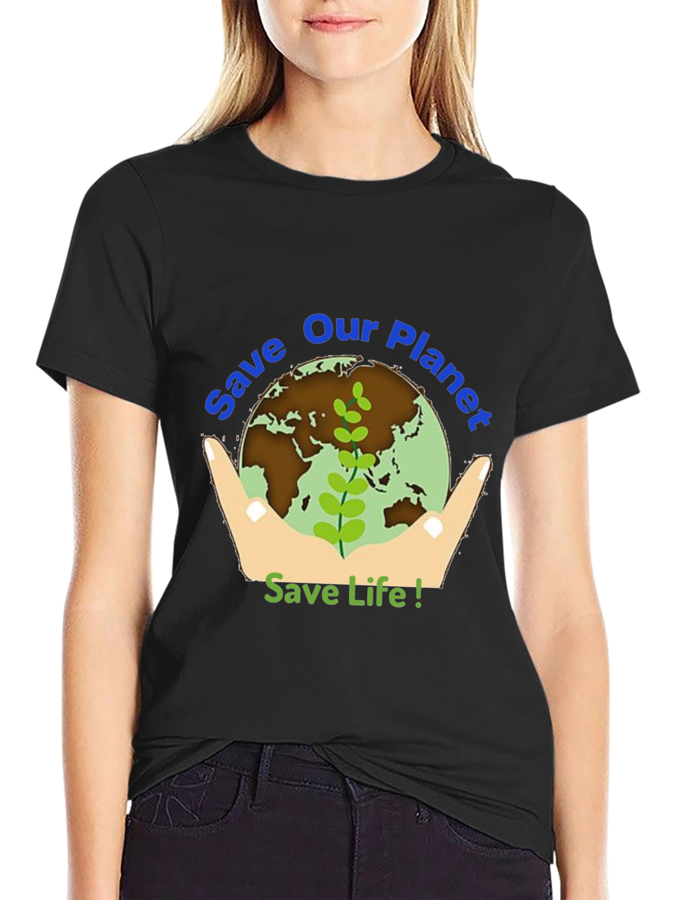 Save Our Planet Graphic Tee - Black Cotton T-Shirt