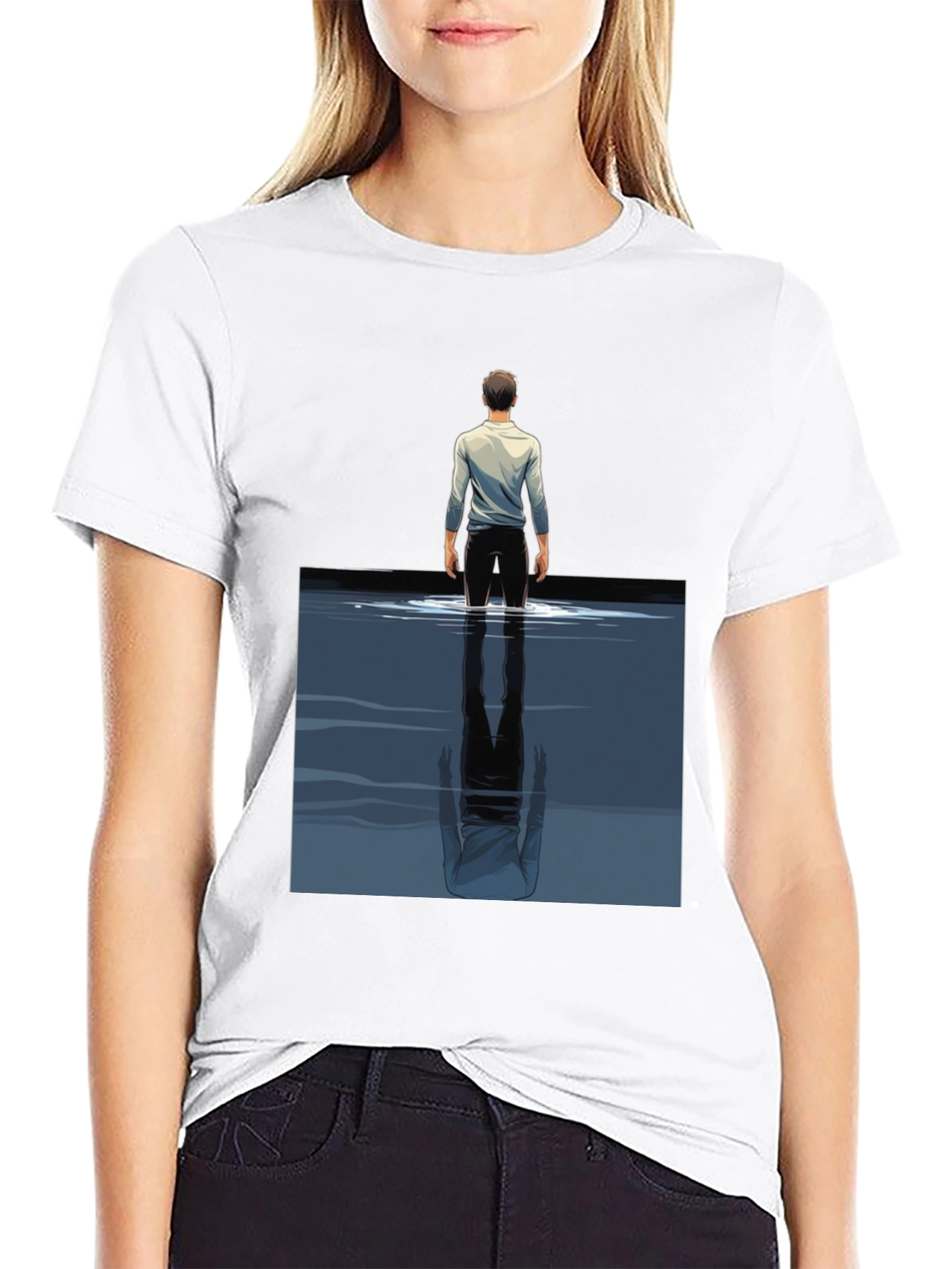 Reflective Water Graphic Tee - Stylish Mens Black T-Shirt